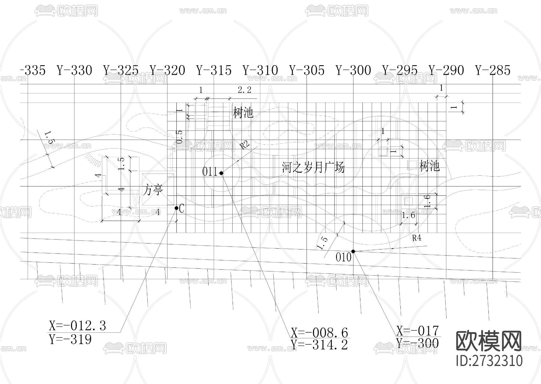 带状公园施工放线图节点大样下载（渲染图4）