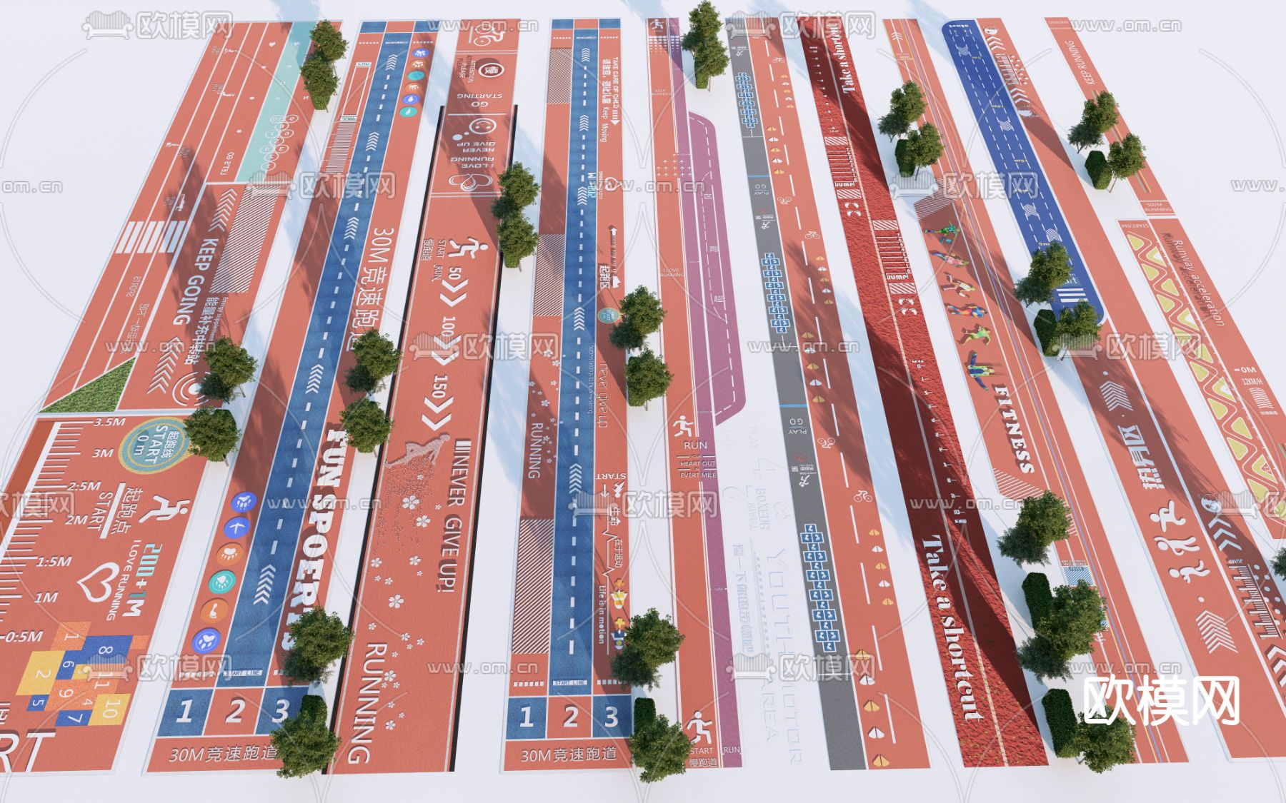 公园跑道 消防登高面su模型下载（渲染图1）