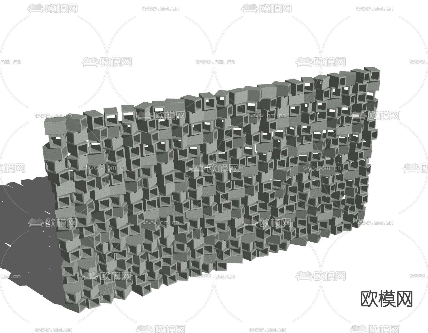 侘寂风水泥砖景墙su模型下载（渲染图3）