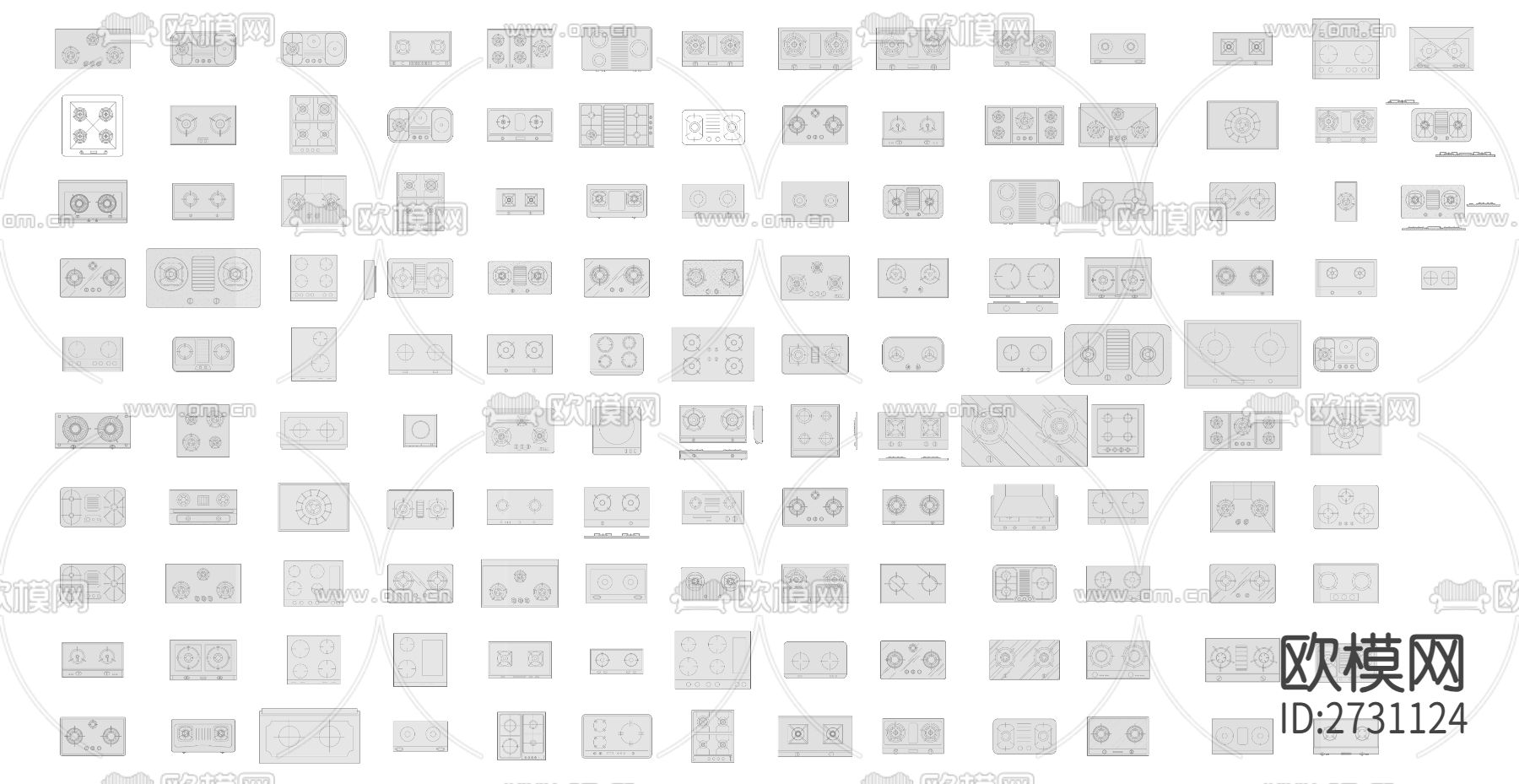 燃气灶煤气灶cad图库下载（渲染图2）