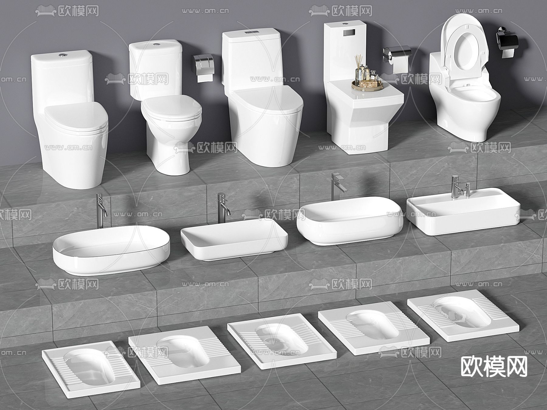 马桶 洗手台 蹲便器3d模型下载