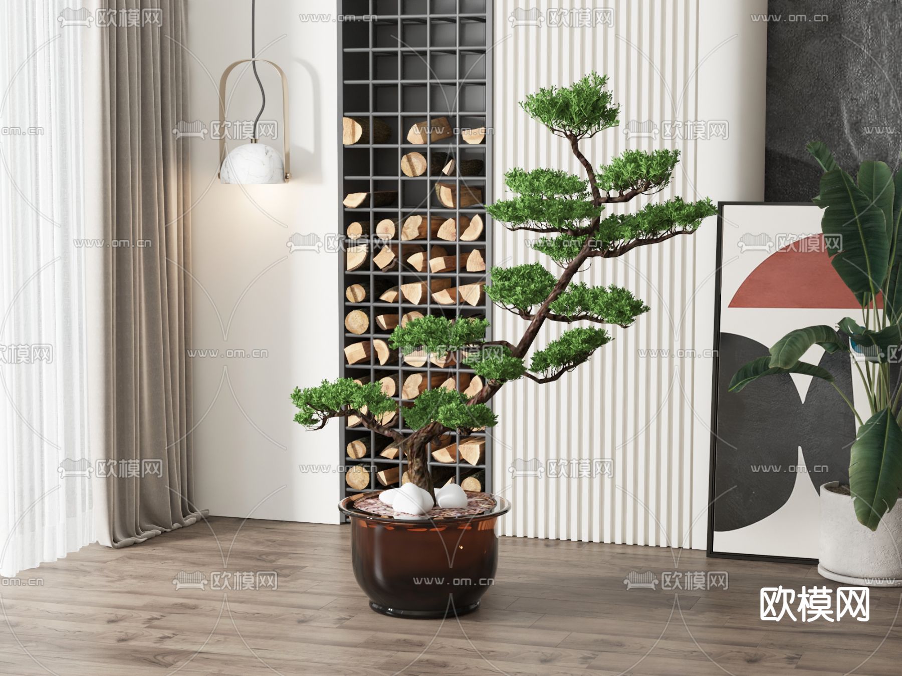 现代绿植盆栽su模型下载（渲染图1）