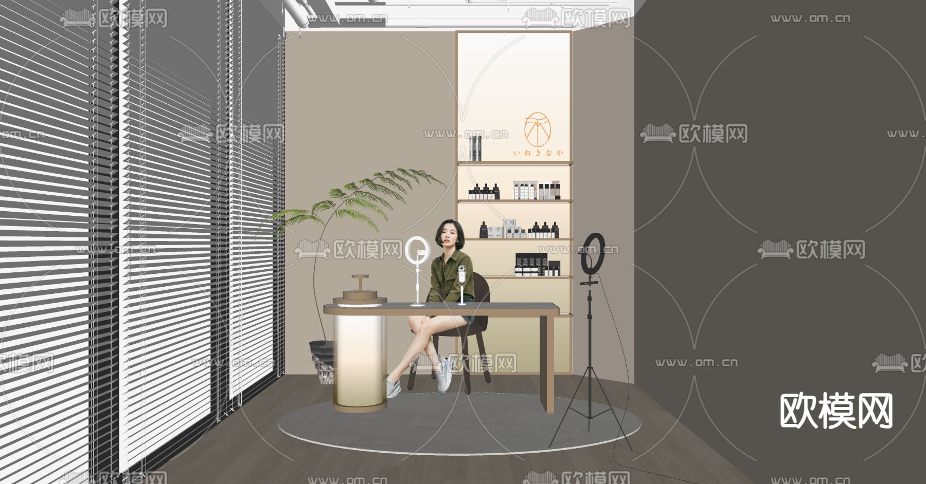 现代直播间su模型下载（渲染图2）