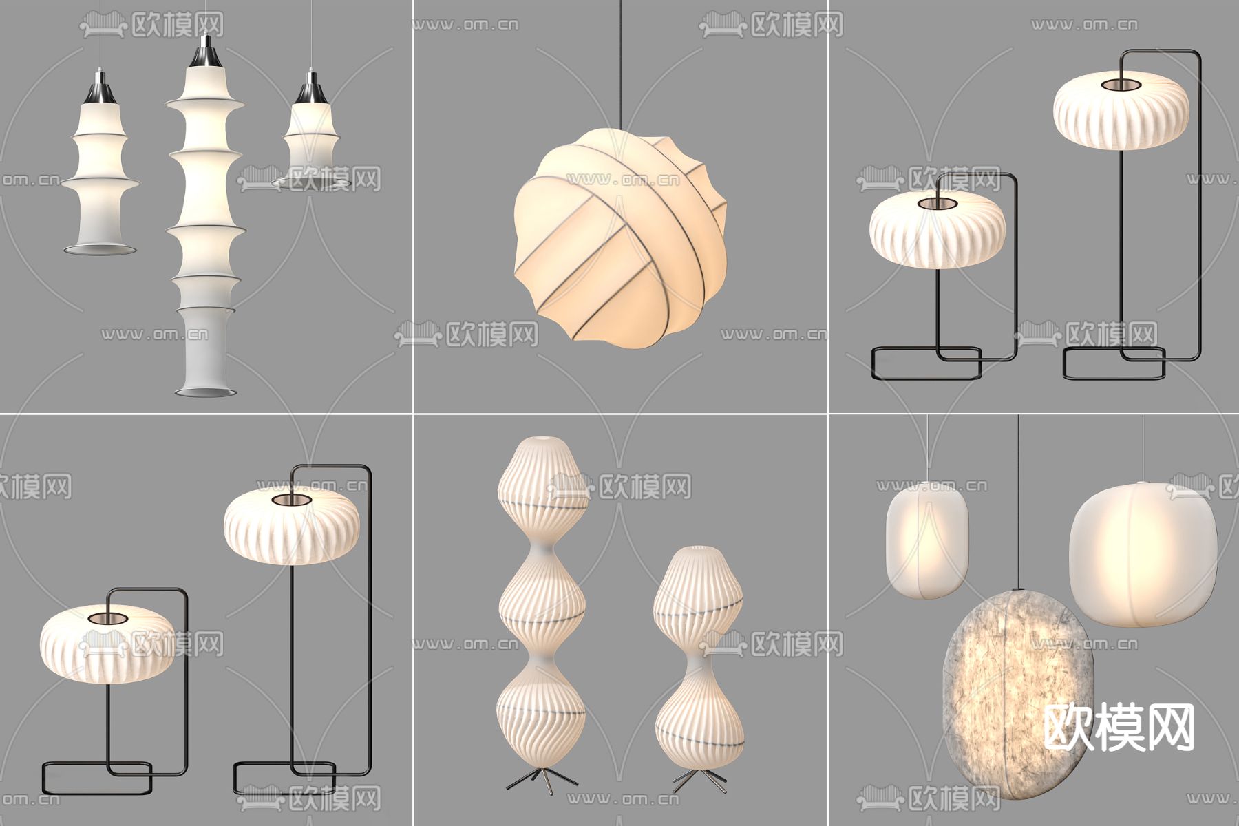 织布纸质吊灯落地灯su模型下载（渲染图1）