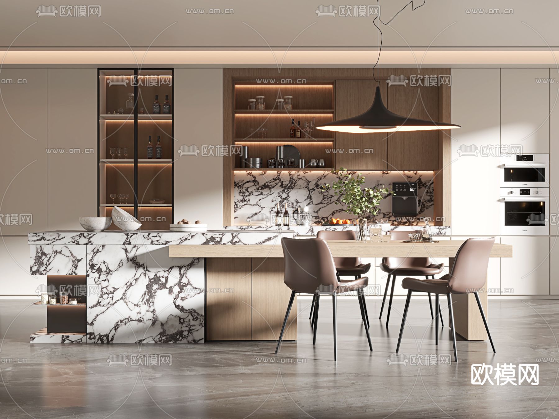 岛台餐桌椅3d模型下载