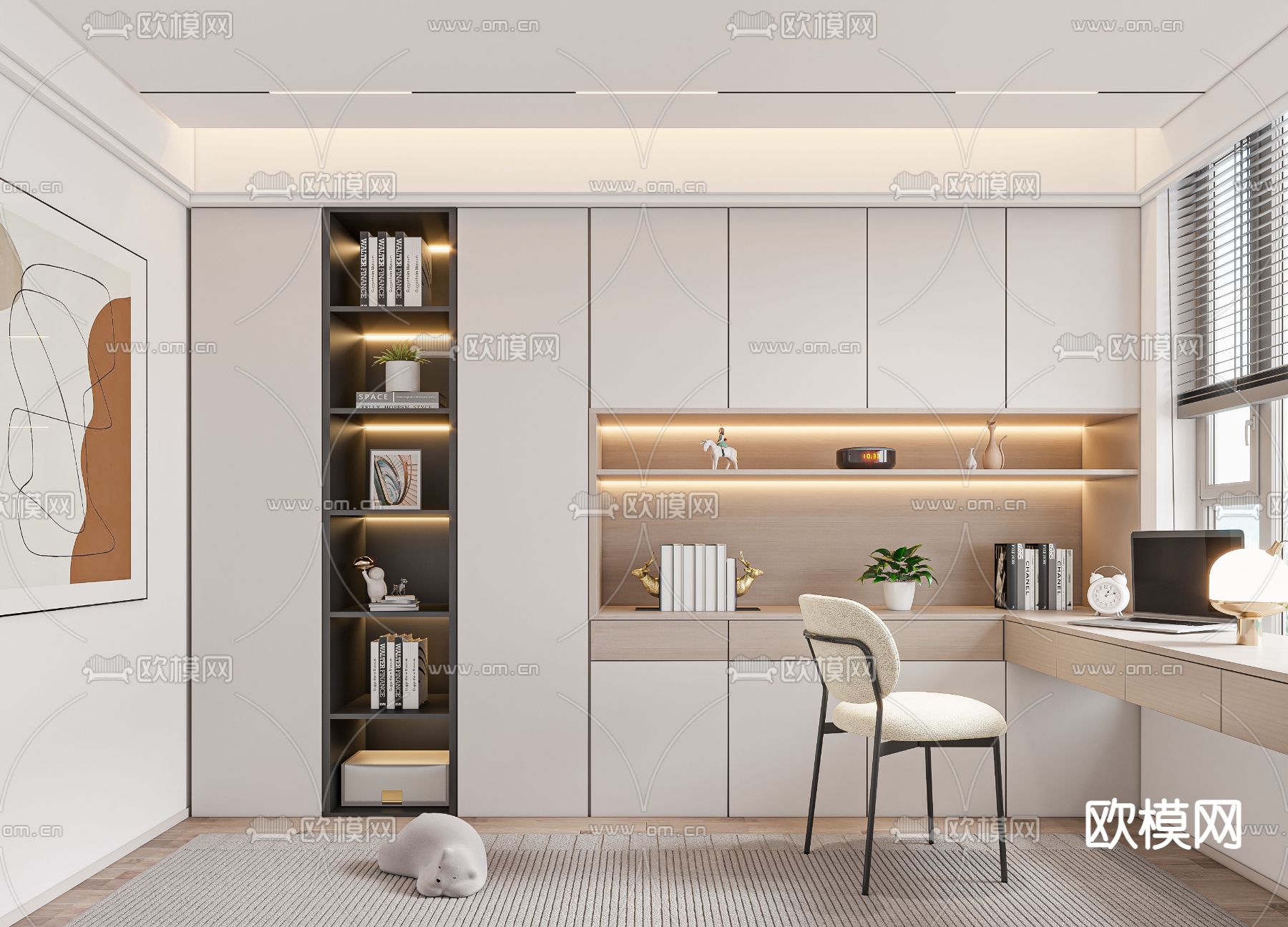 现代书房su模型下载（渲染图1）