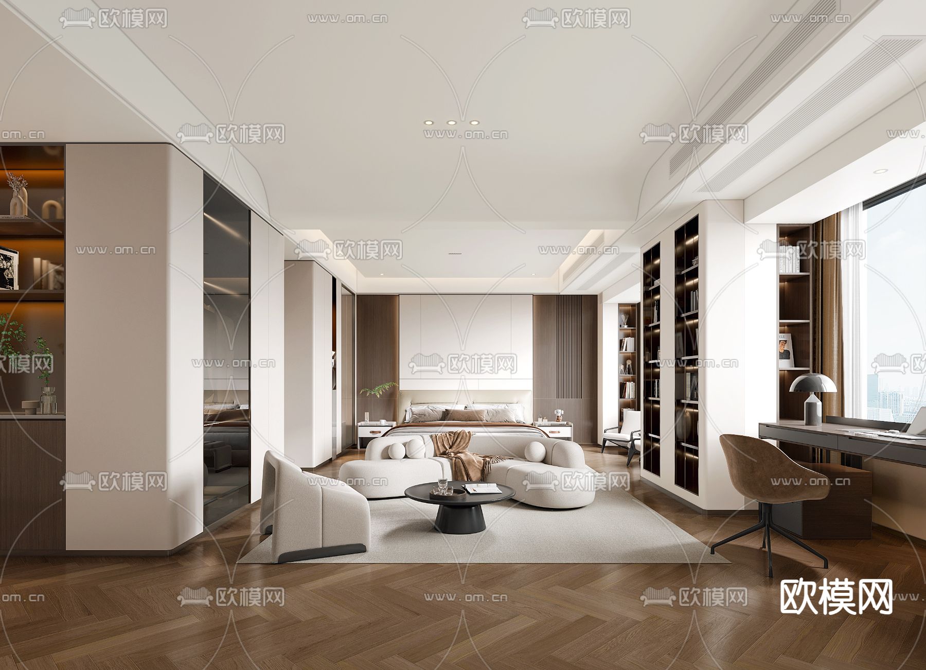 现代卧室 主人房su模型下载（渲染图1）