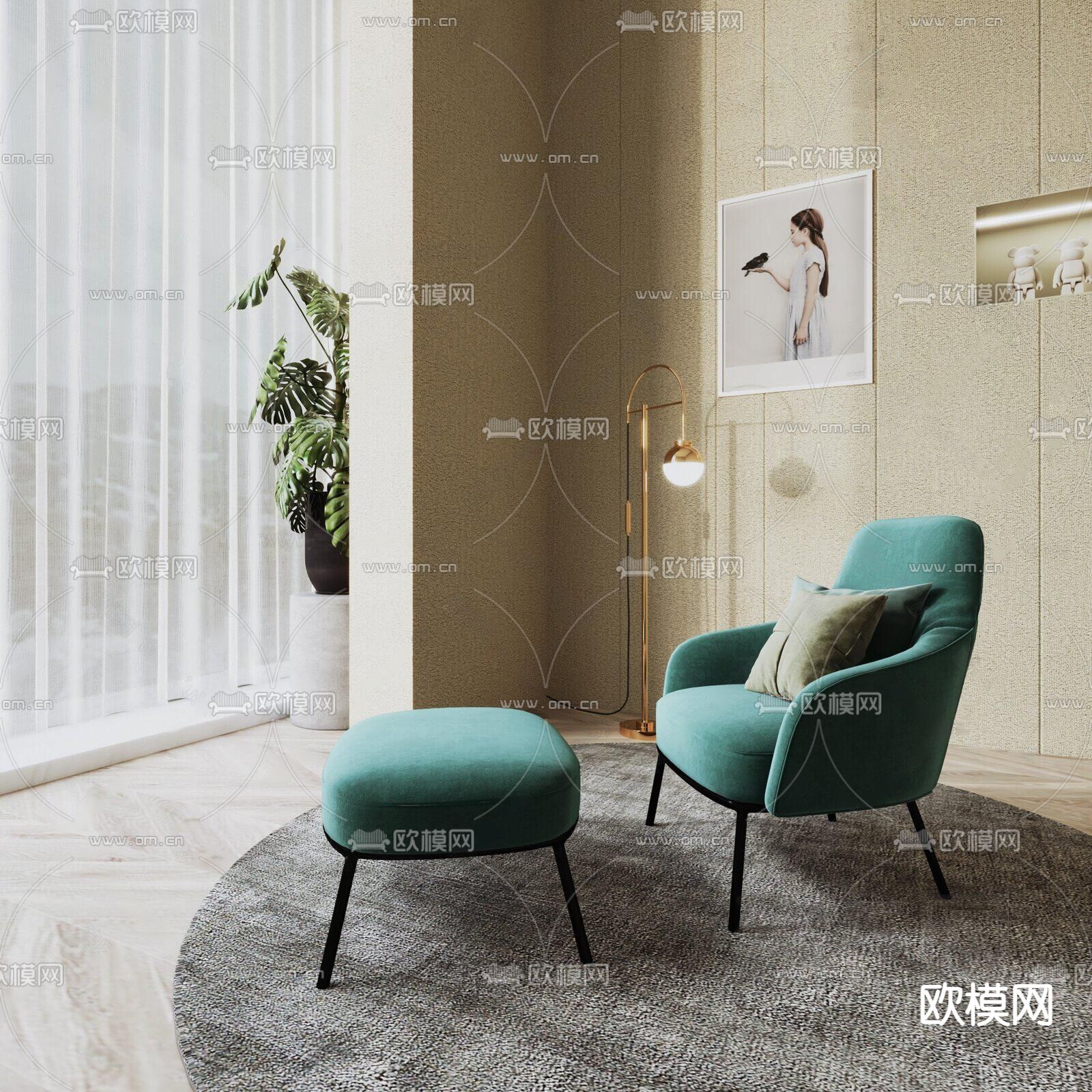 绿色椅子 躺椅3d模型下载