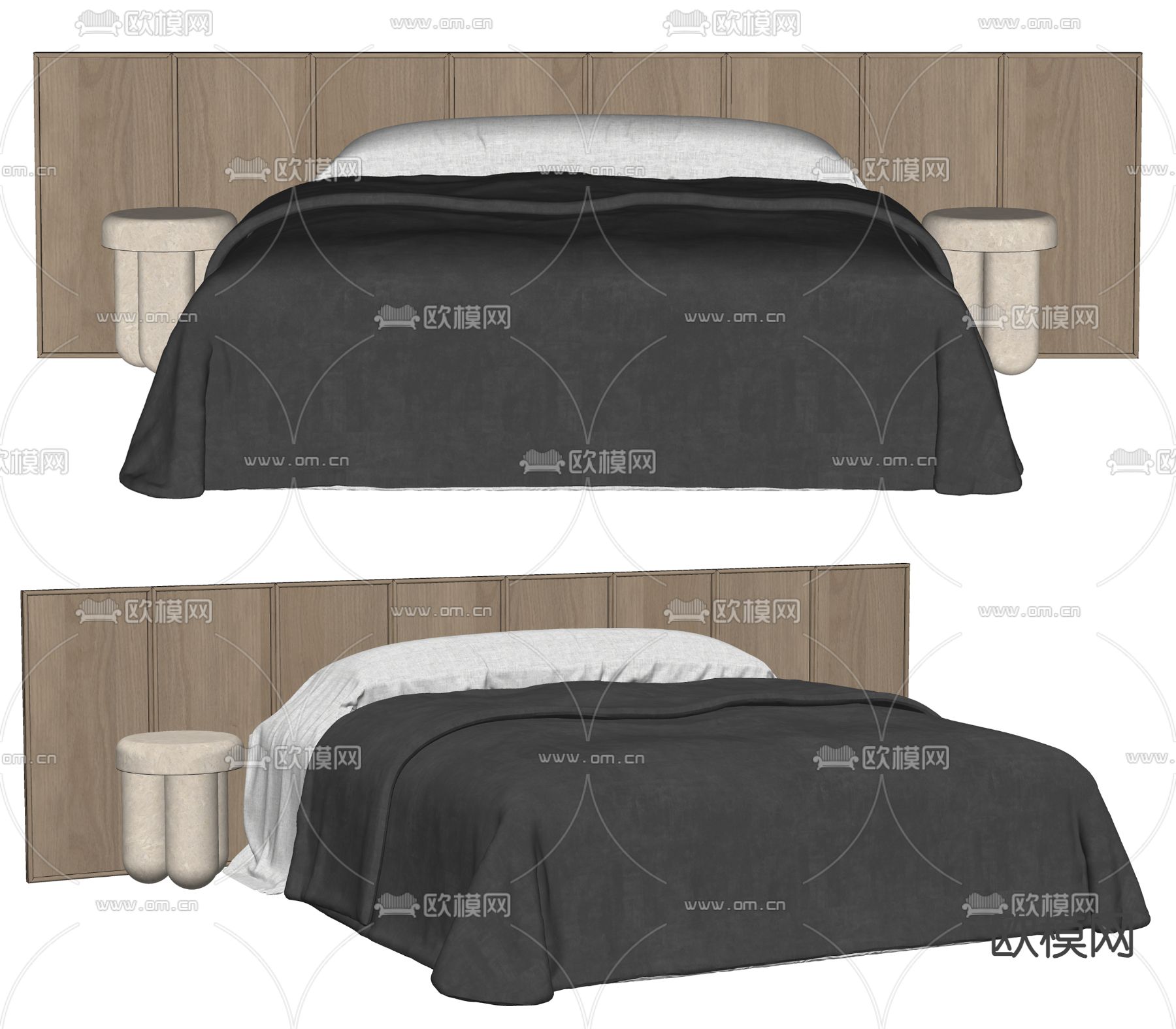 北欧双人床su模型下载（渲染图2）