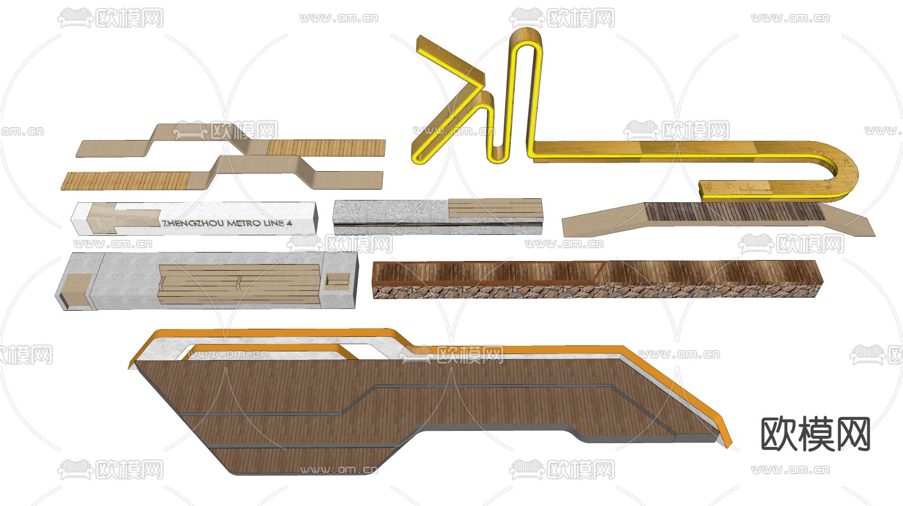 户外景观座椅su模型下载（渲染图2）