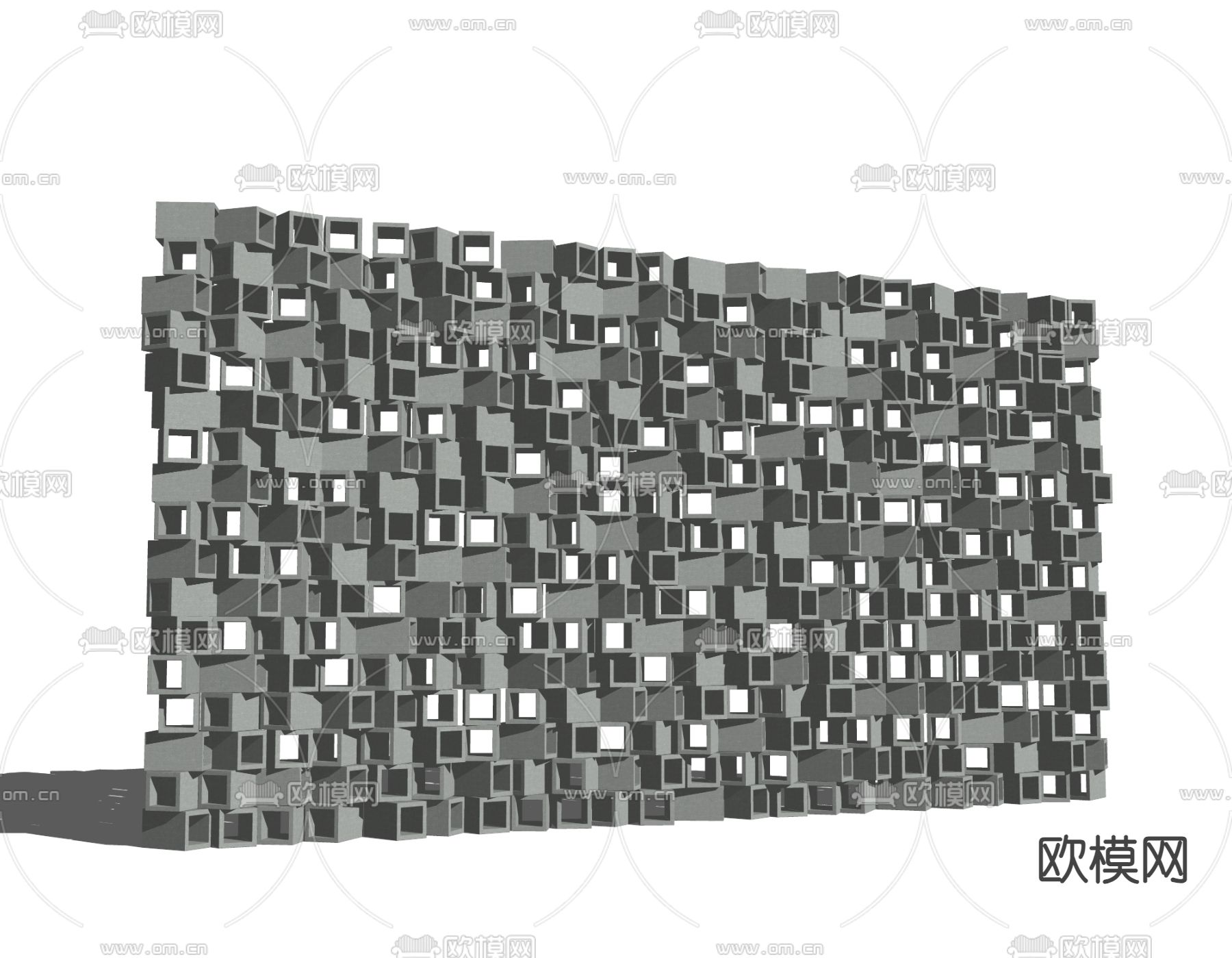 侘寂风水泥砖景墙su模型下载（渲染图2）