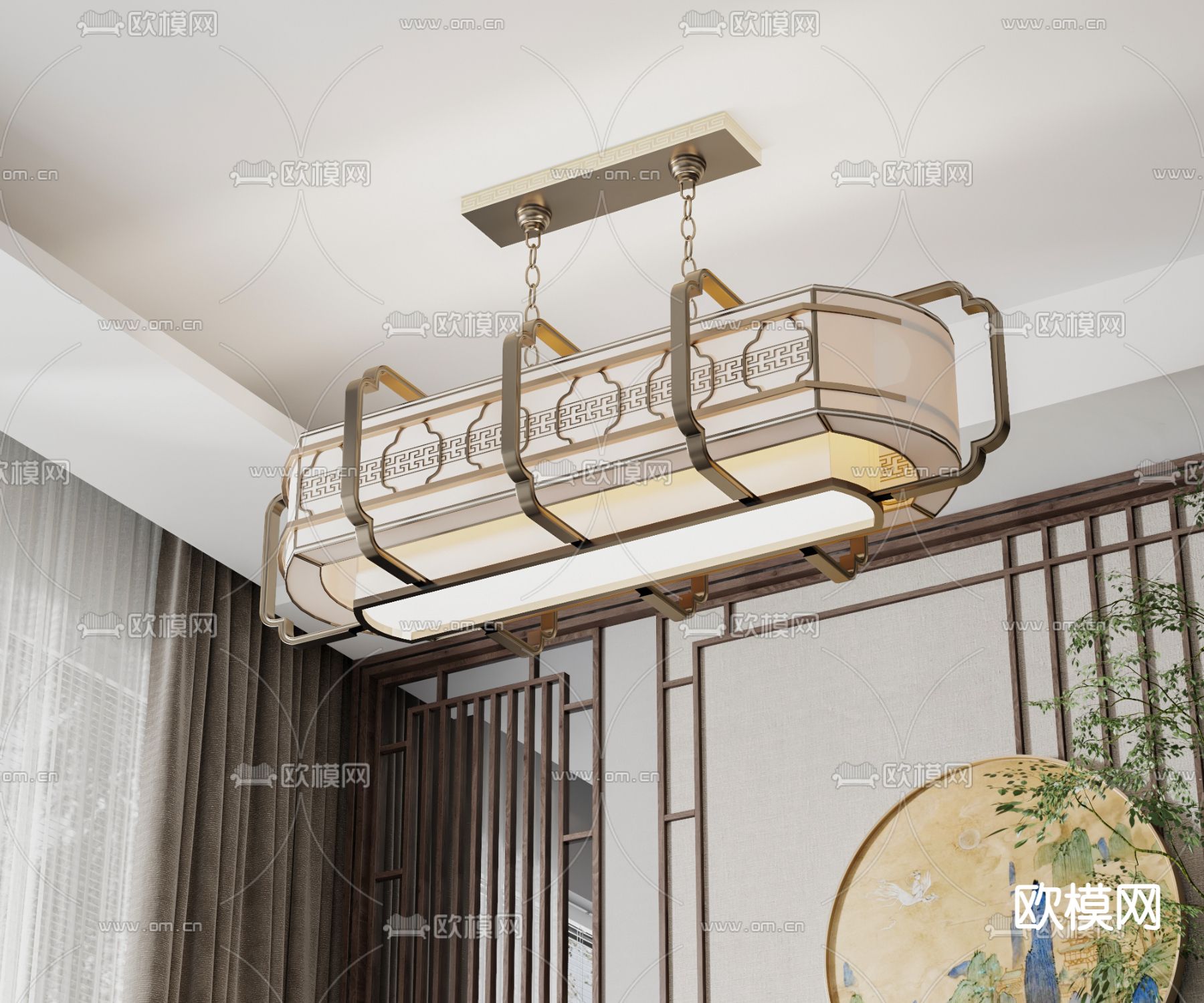 新中式吊灯su模型下载（渲染图1）