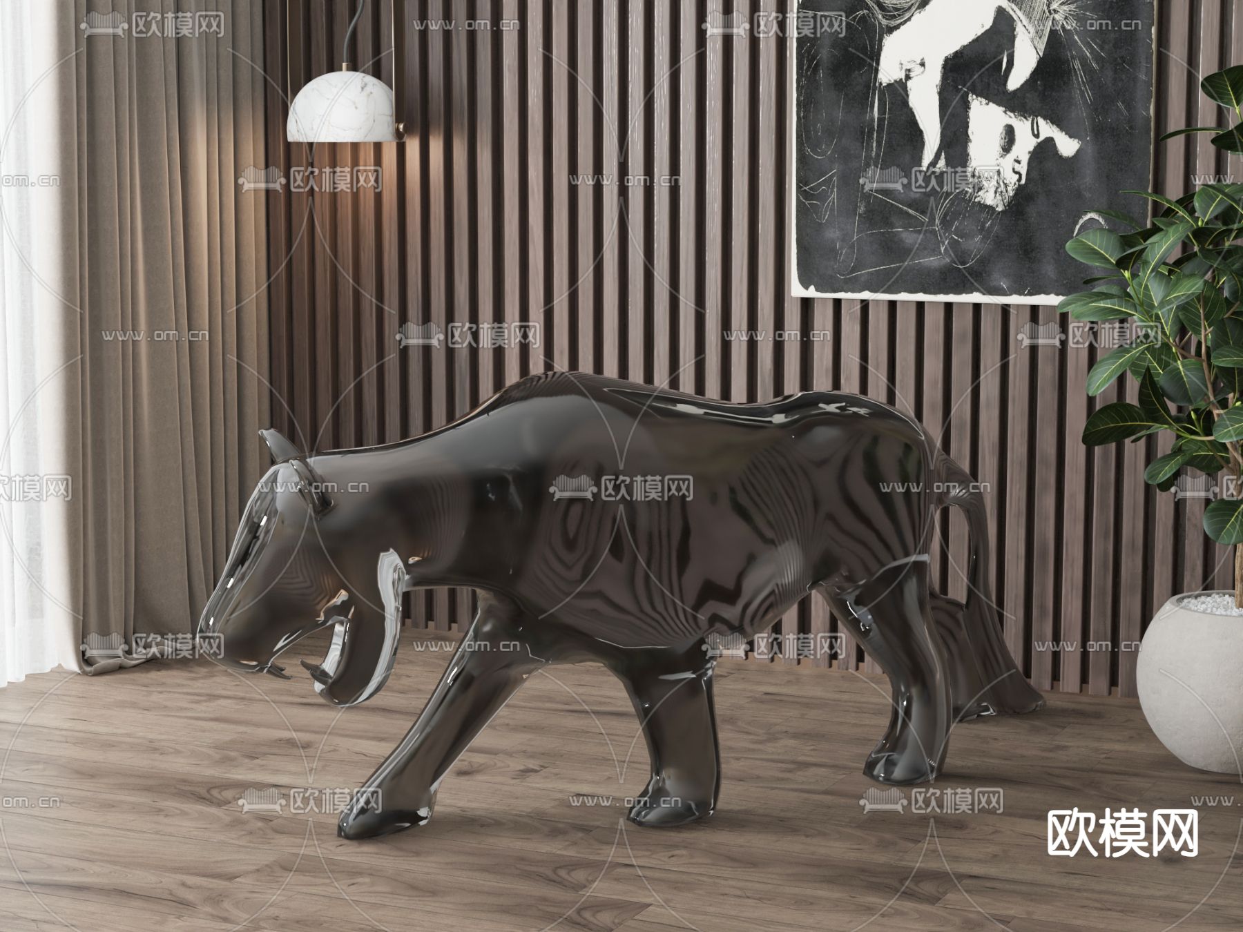 现代雕塑su模型下载（渲染图1）