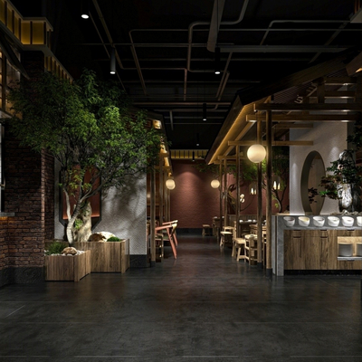  新中式餐厅su模型 