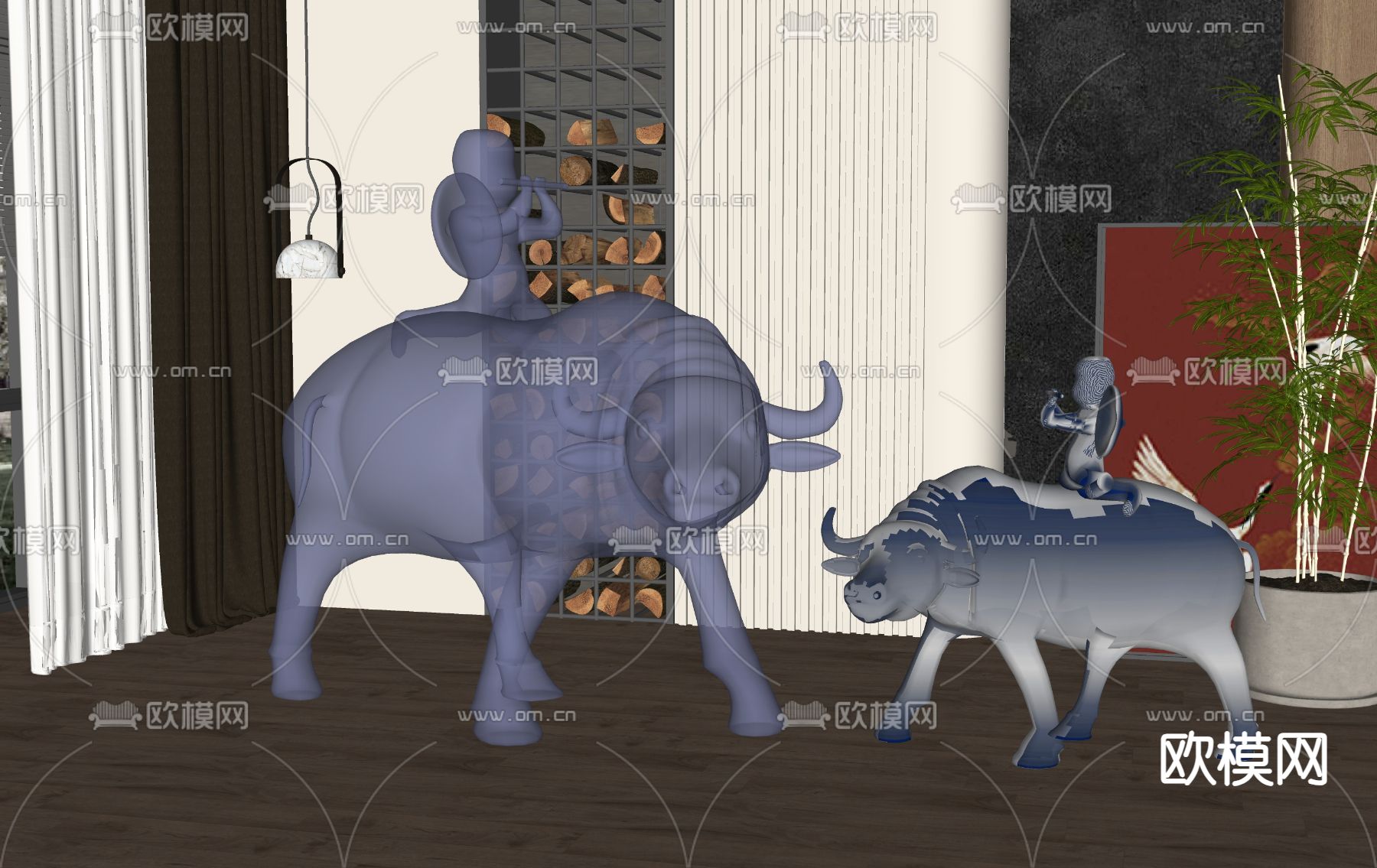 新中式雕塑su模型下载（渲染图2）