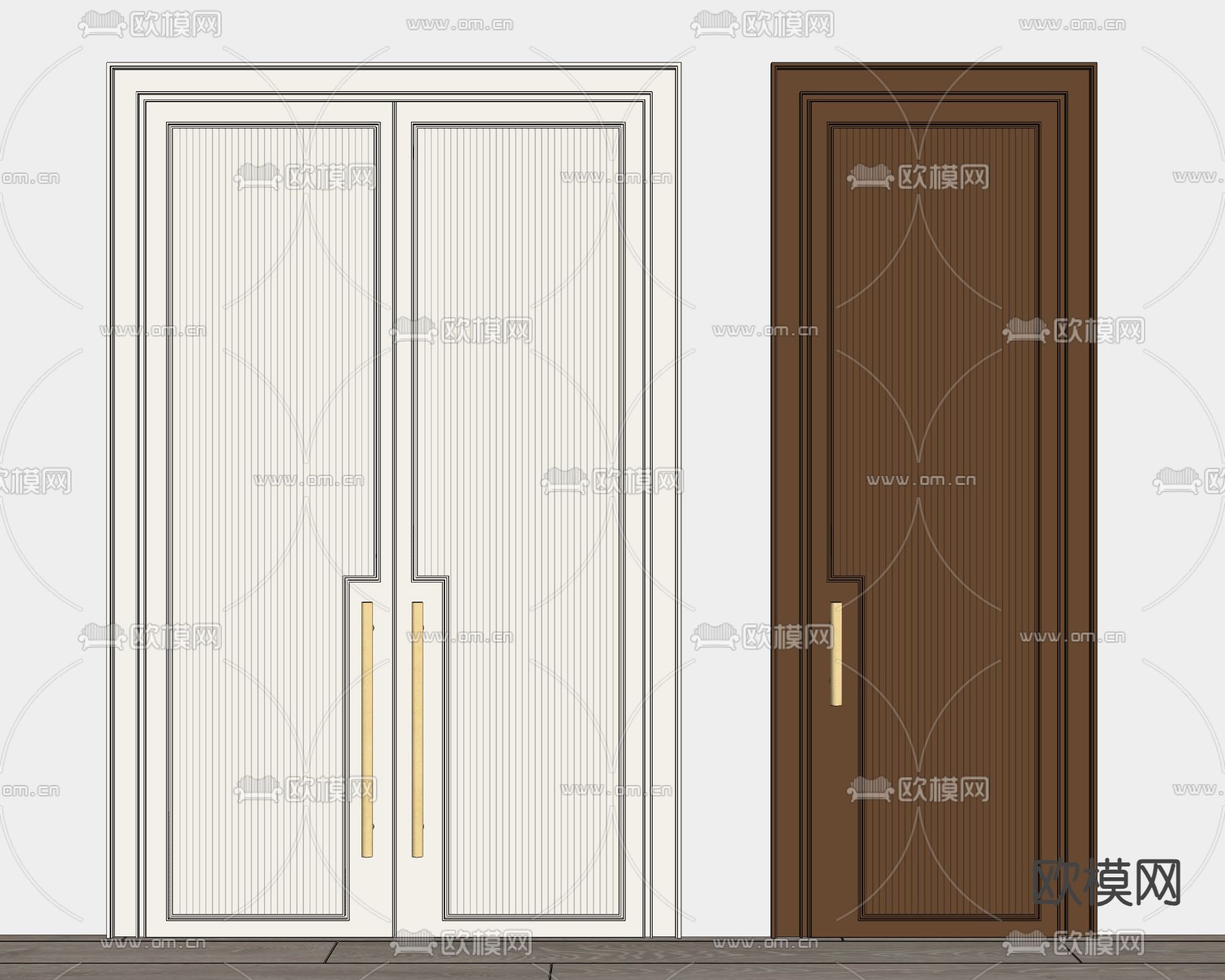 简欧双开门 单开门su模型下载（渲染图2）