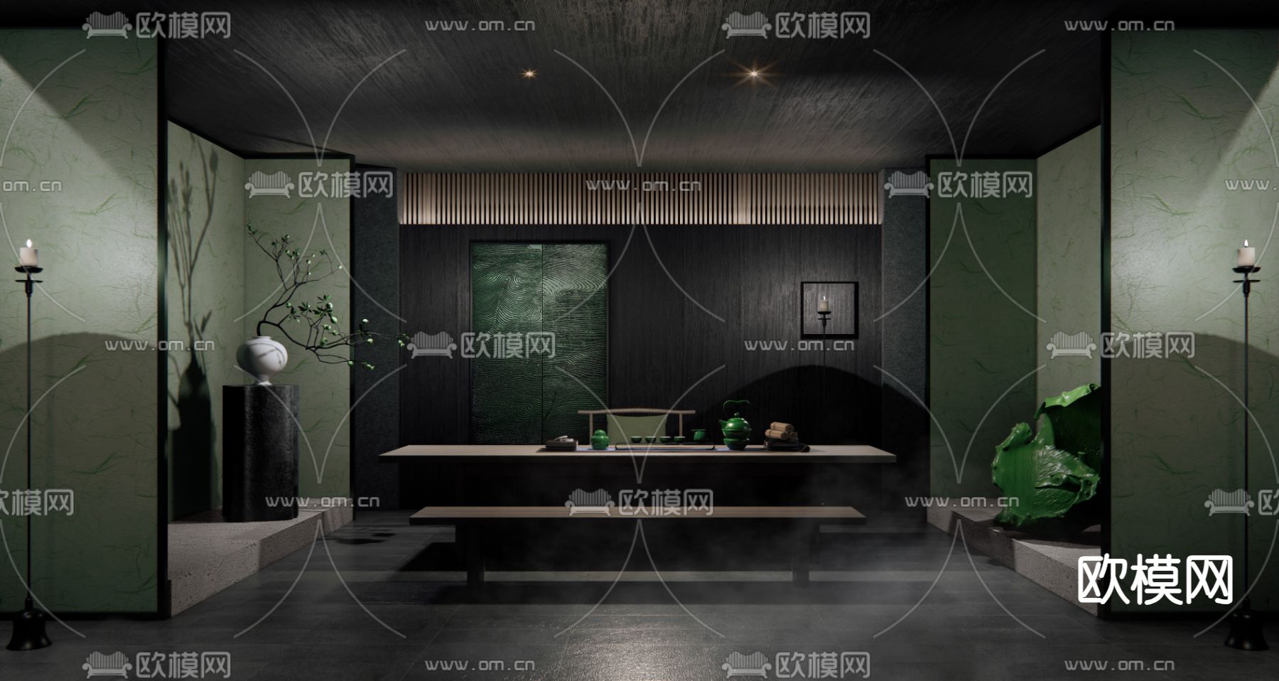 新中式茶室su模型下载（渲染图1）