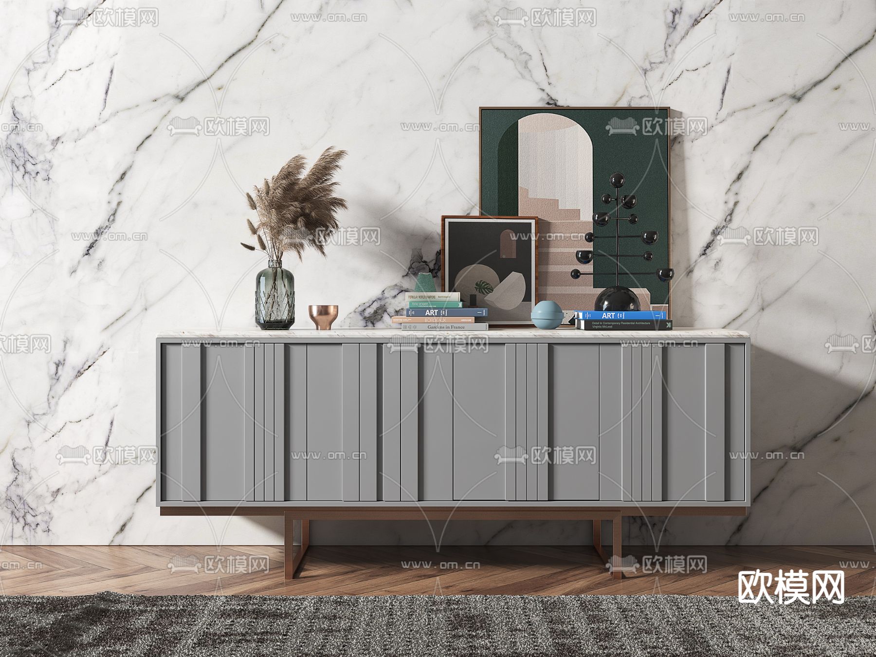 轻奢边柜su模型下载（渲染图1）