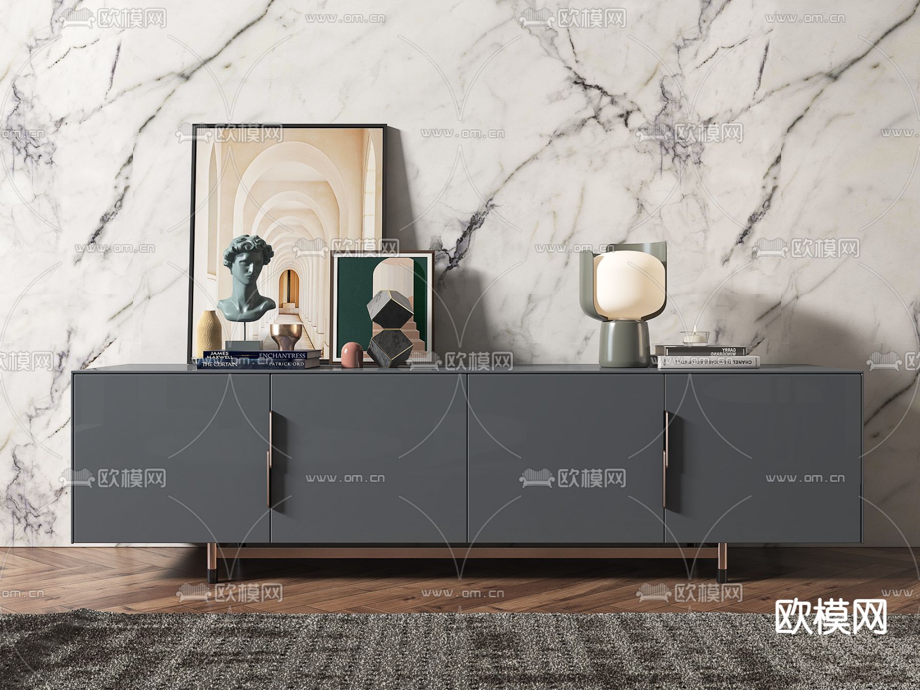 现代电视柜su模型下载（渲染图1）