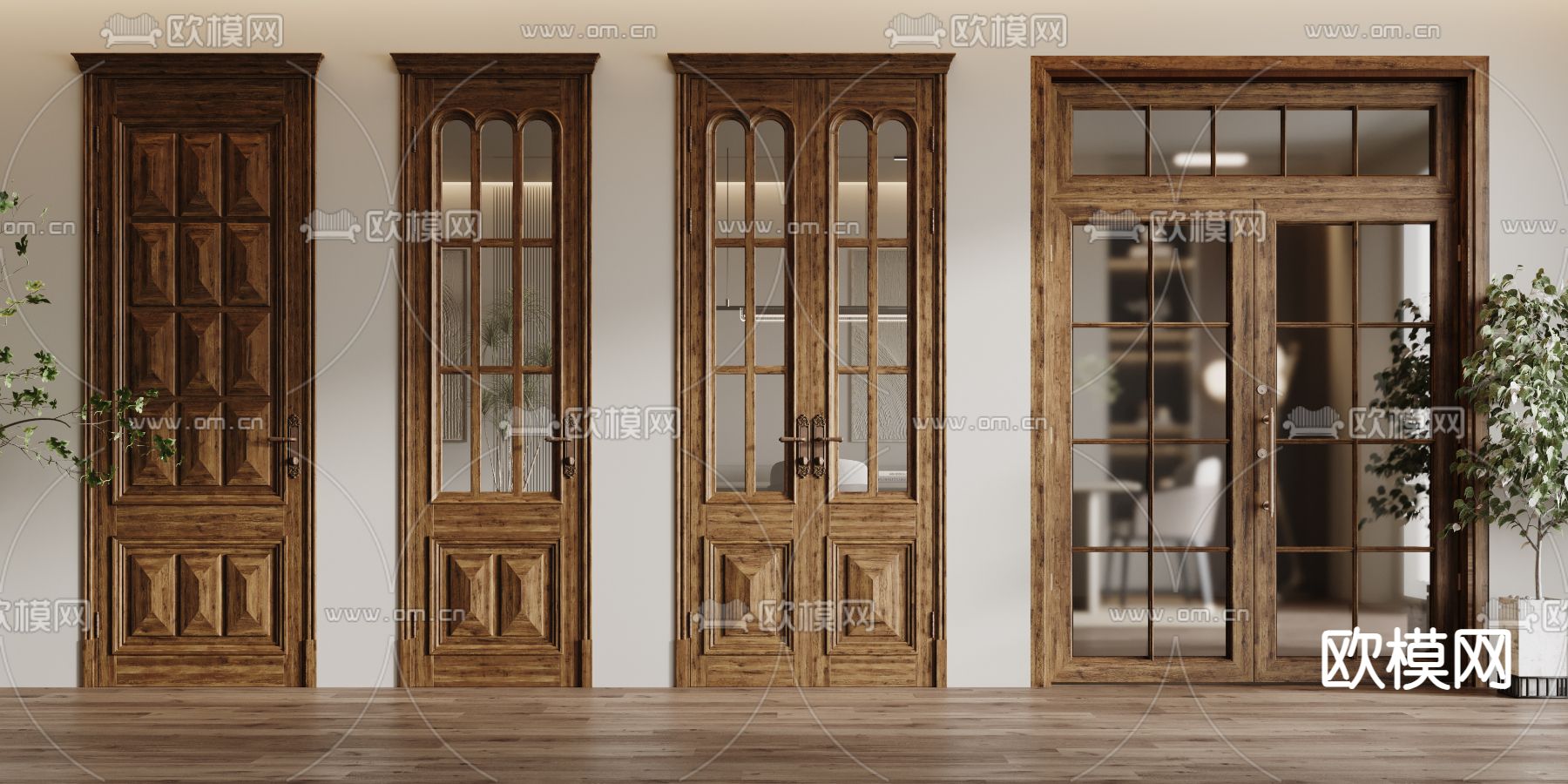 欧式门单开门 双开门 平开门3d模型下载