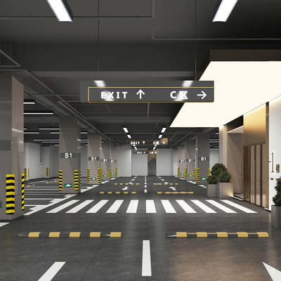  现代地下室停车场su模型 