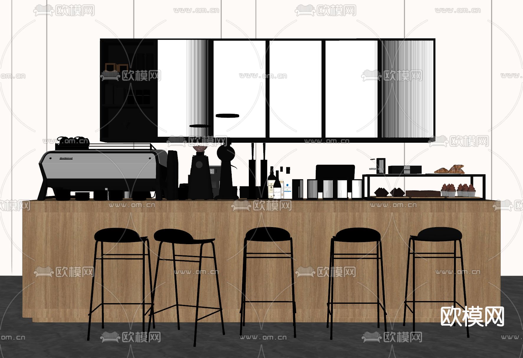 咖啡店吧台 操作台su模型下载（渲染图2）