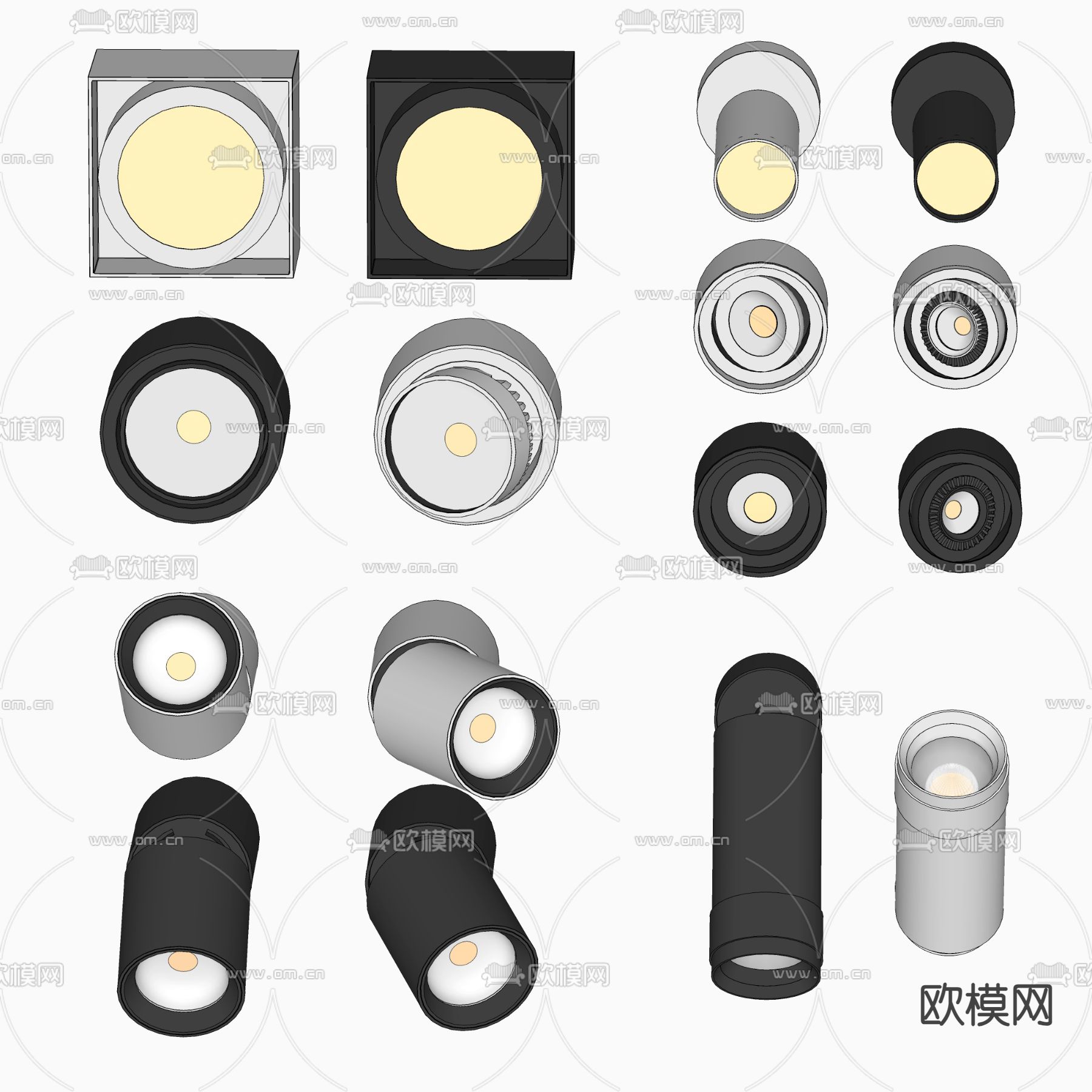 明装筒灯 射灯su模型