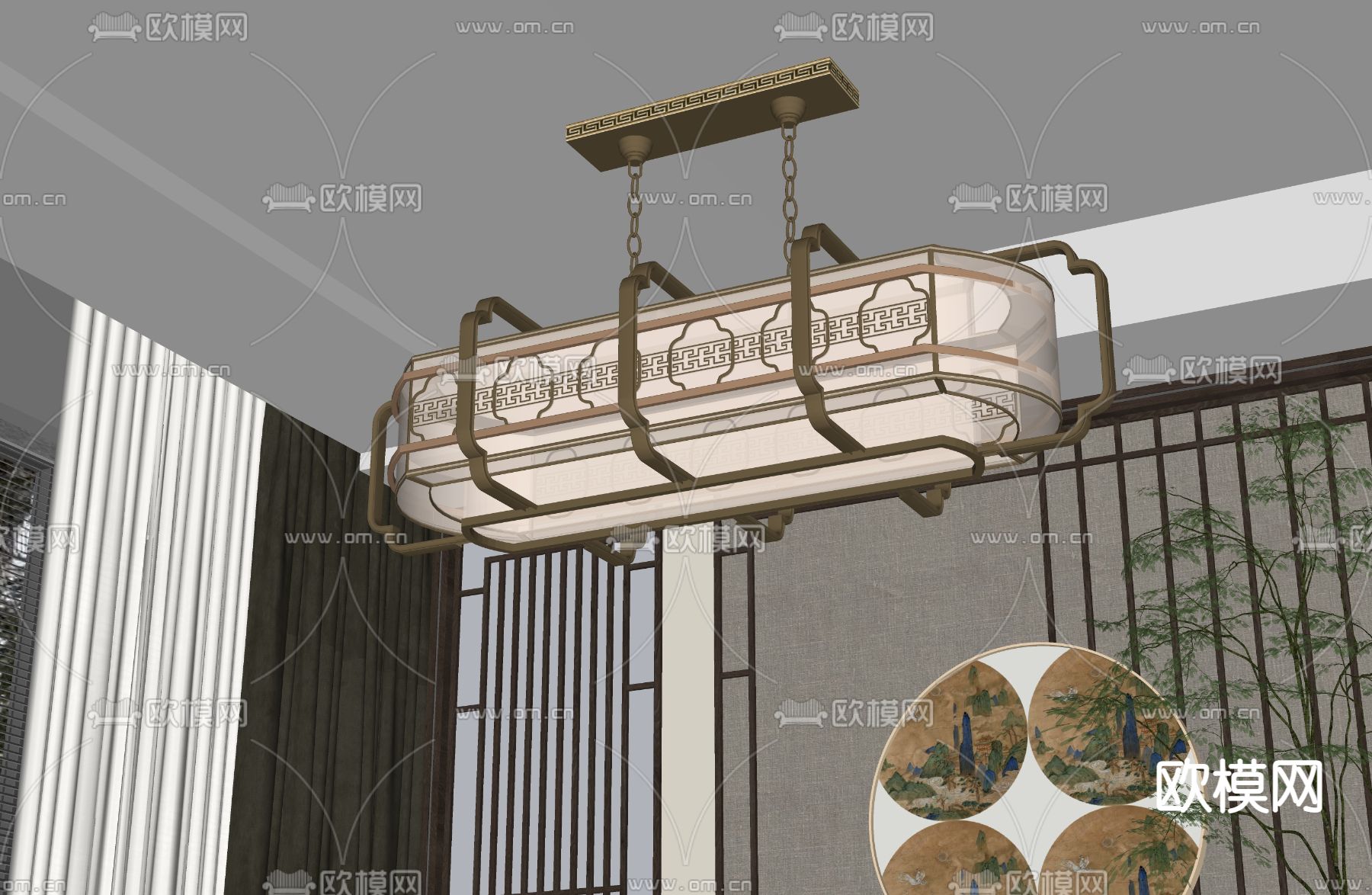 新中式吊灯su模型下载（渲染图2）