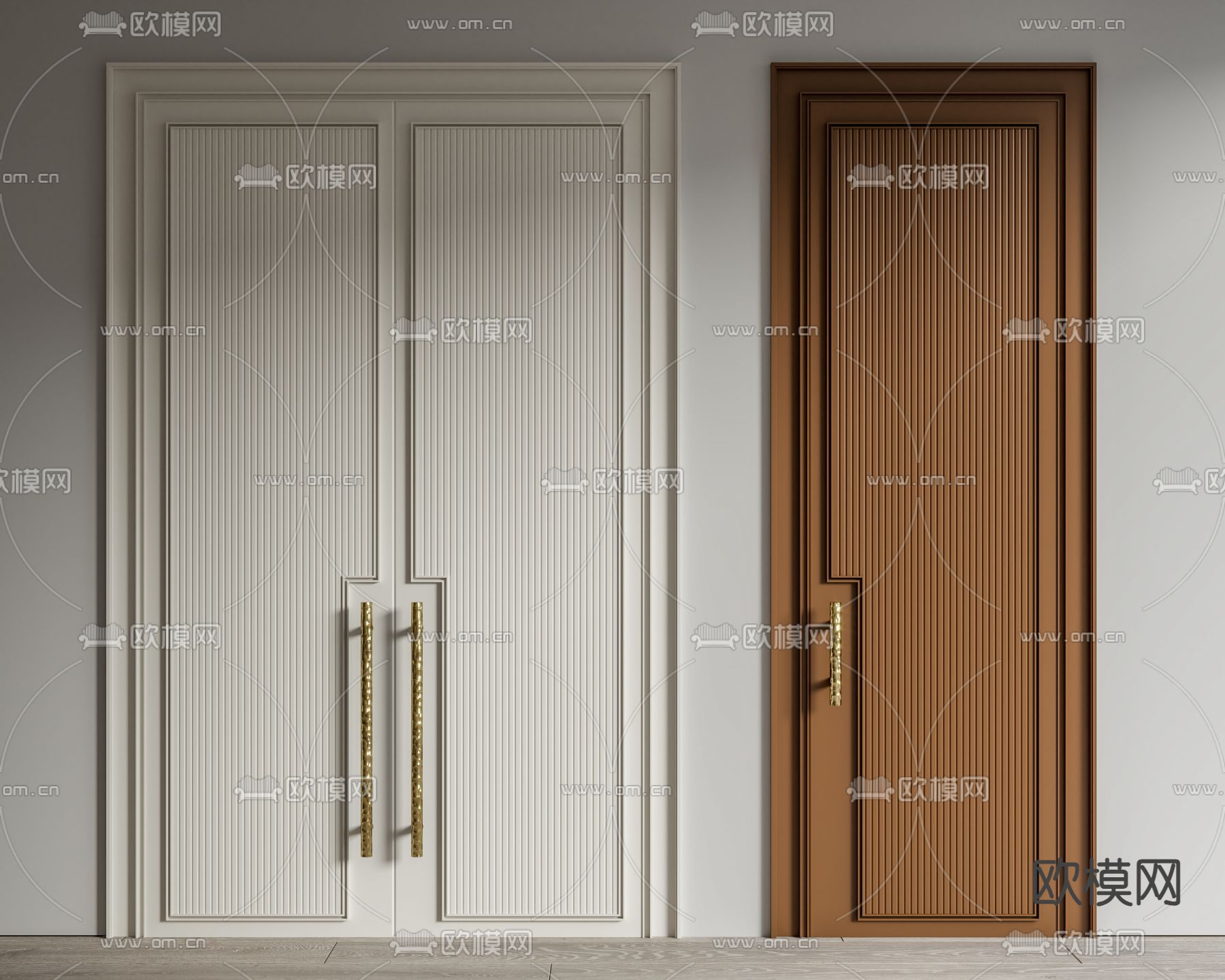 简欧双开门 单开门su模型下载（渲染图1）