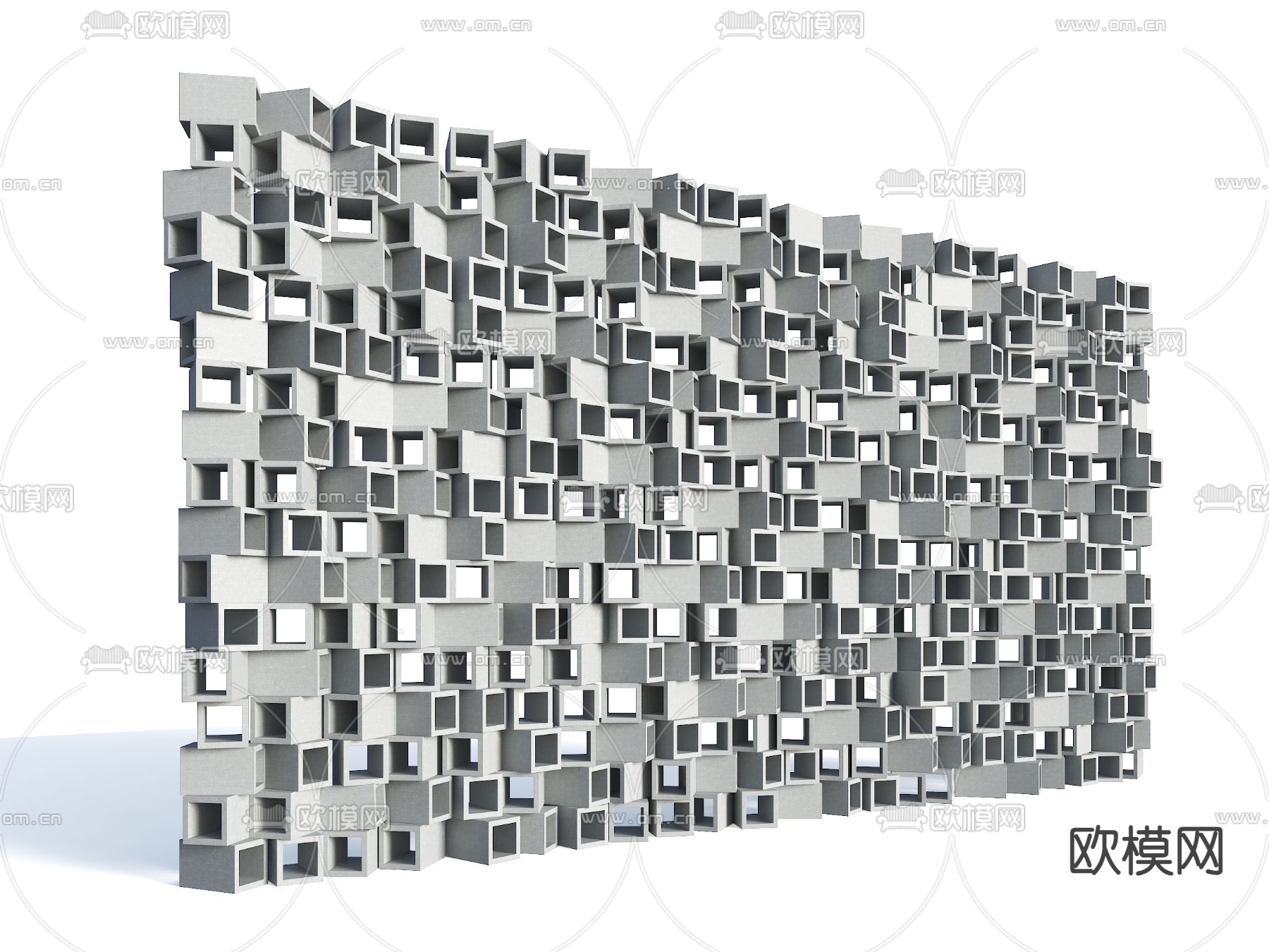 侘寂风水泥砖景墙su模型下载（渲染图1）