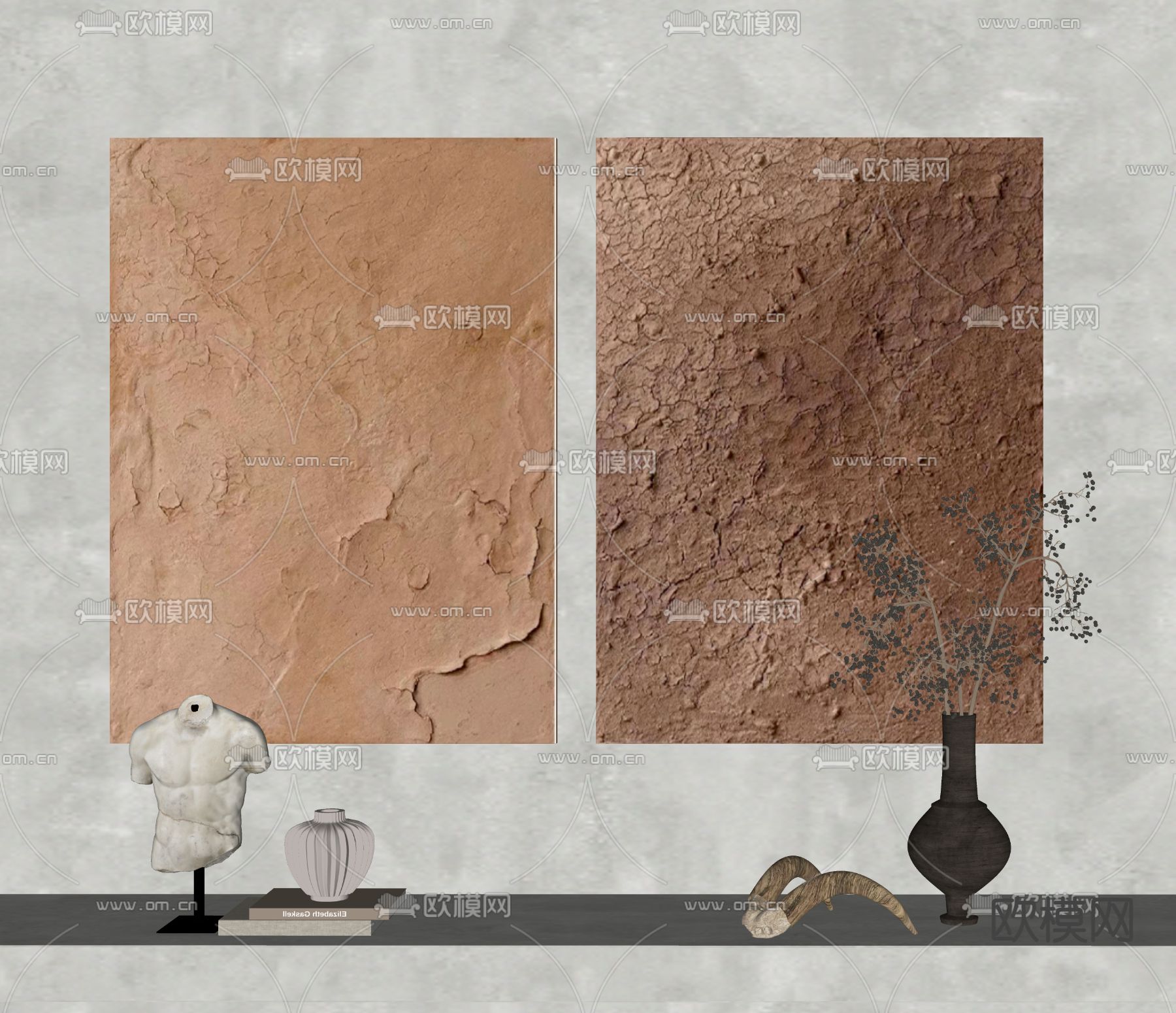 侘寂风装饰画su模型下载（渲染图2）