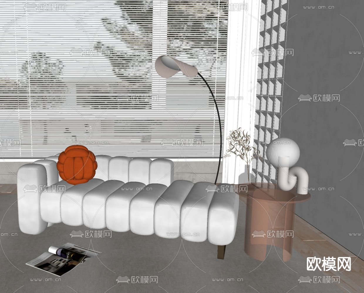 现代贵妃椅su模型下载（渲染图2）