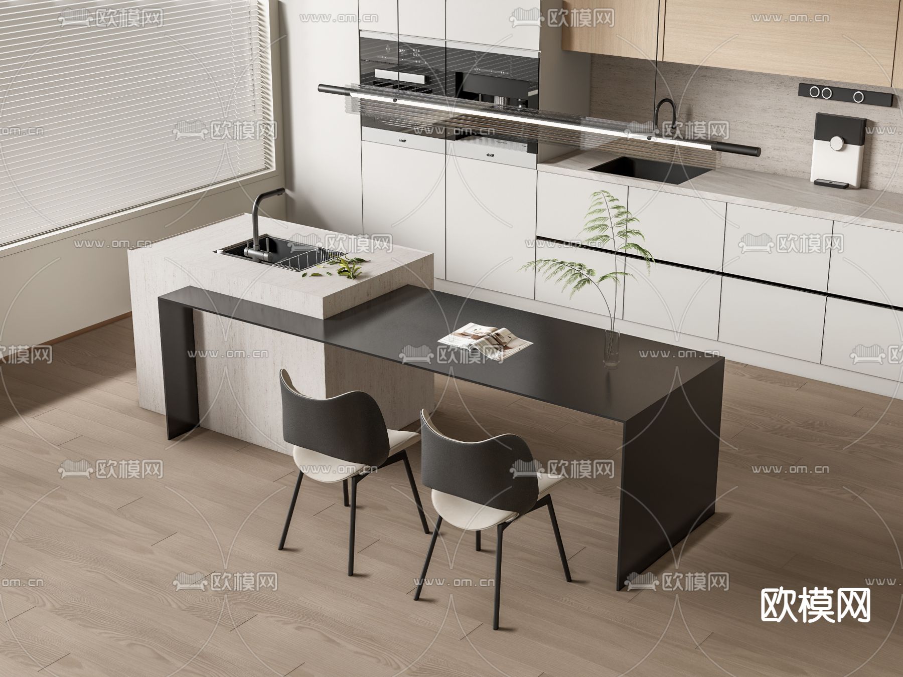 岛台餐桌椅3d模型下载