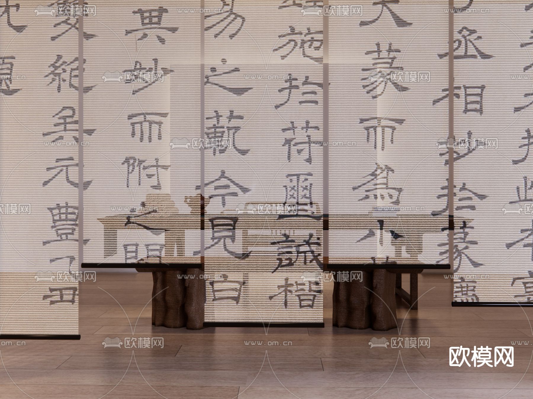 新中式纱帘 屏风 门帘 布帘su模型下载（渲染图3）