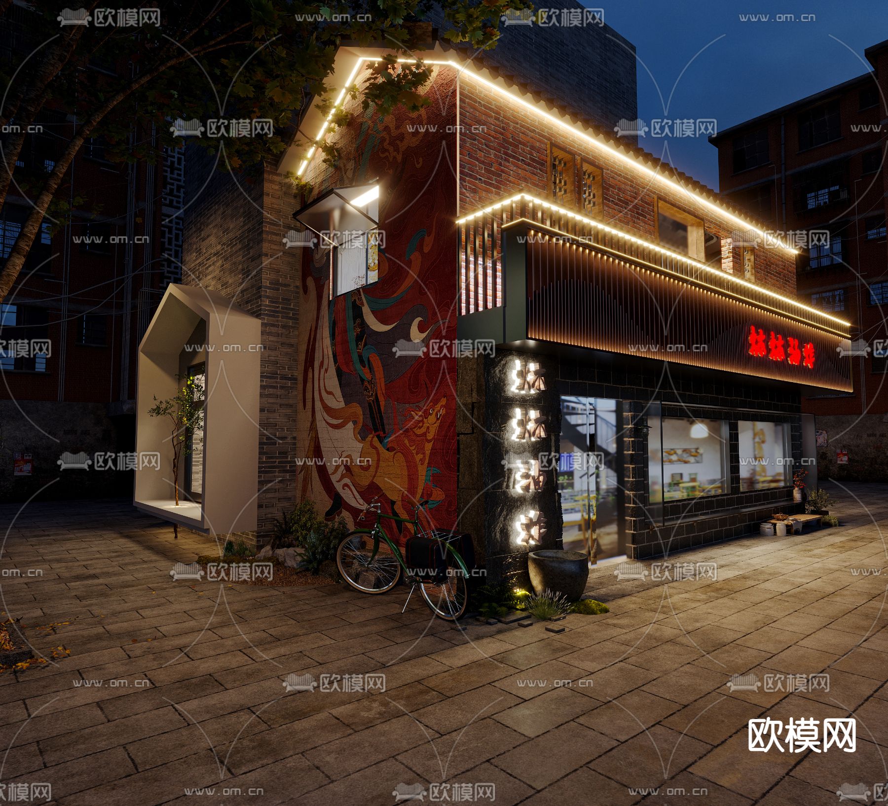 炸串店门头3d模型下载