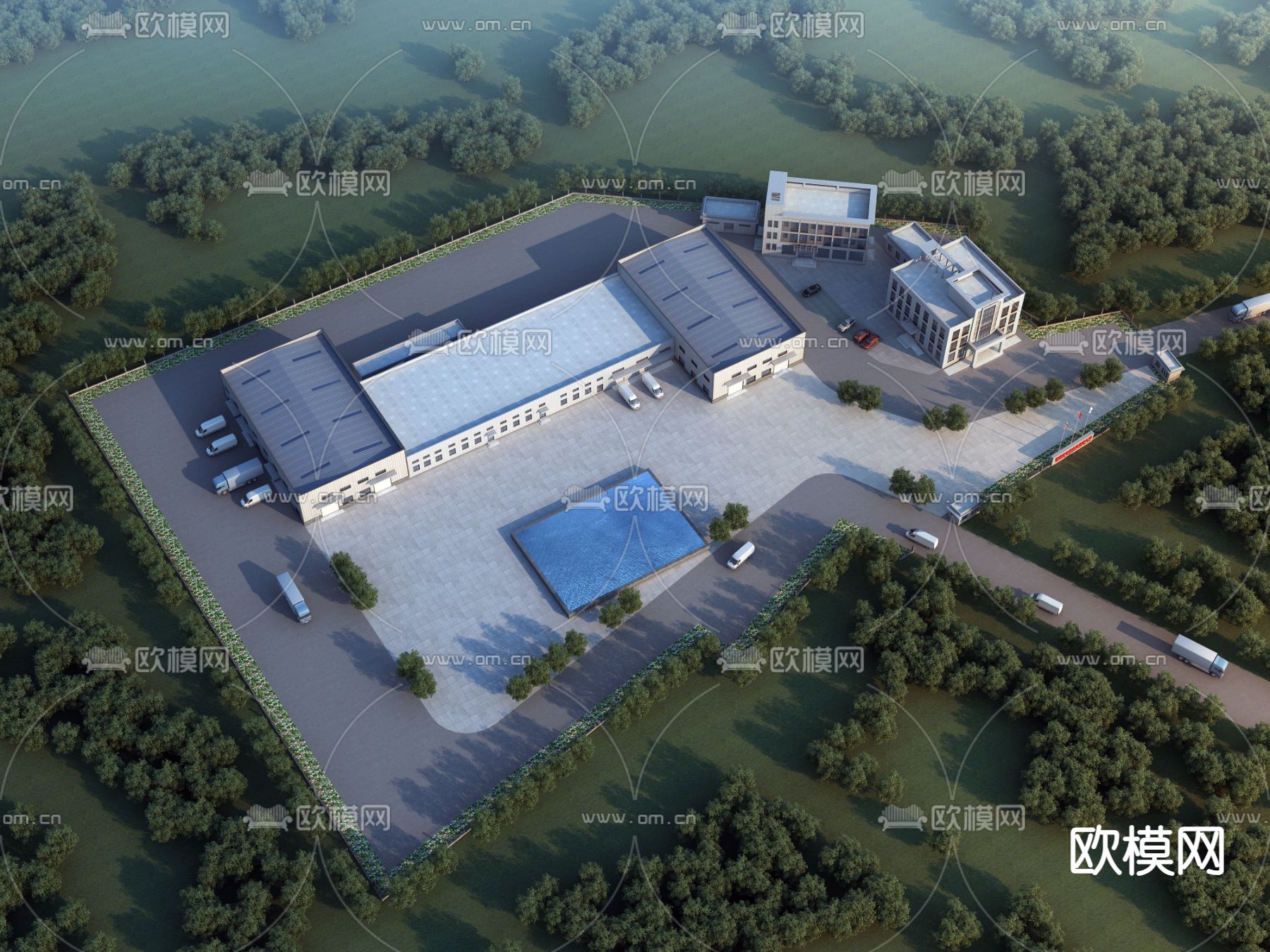 现代厂区鸟瞰3d模型下载