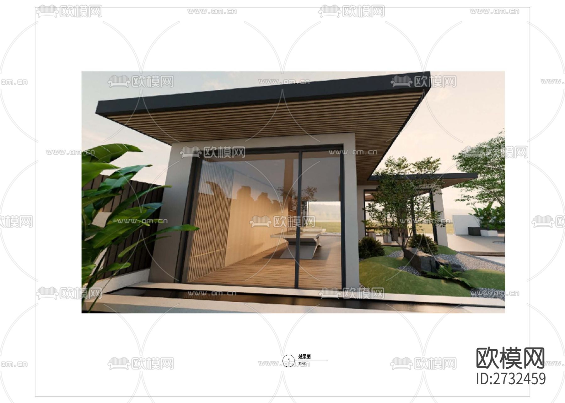 茶室廊架节点大样下载（渲染图10）