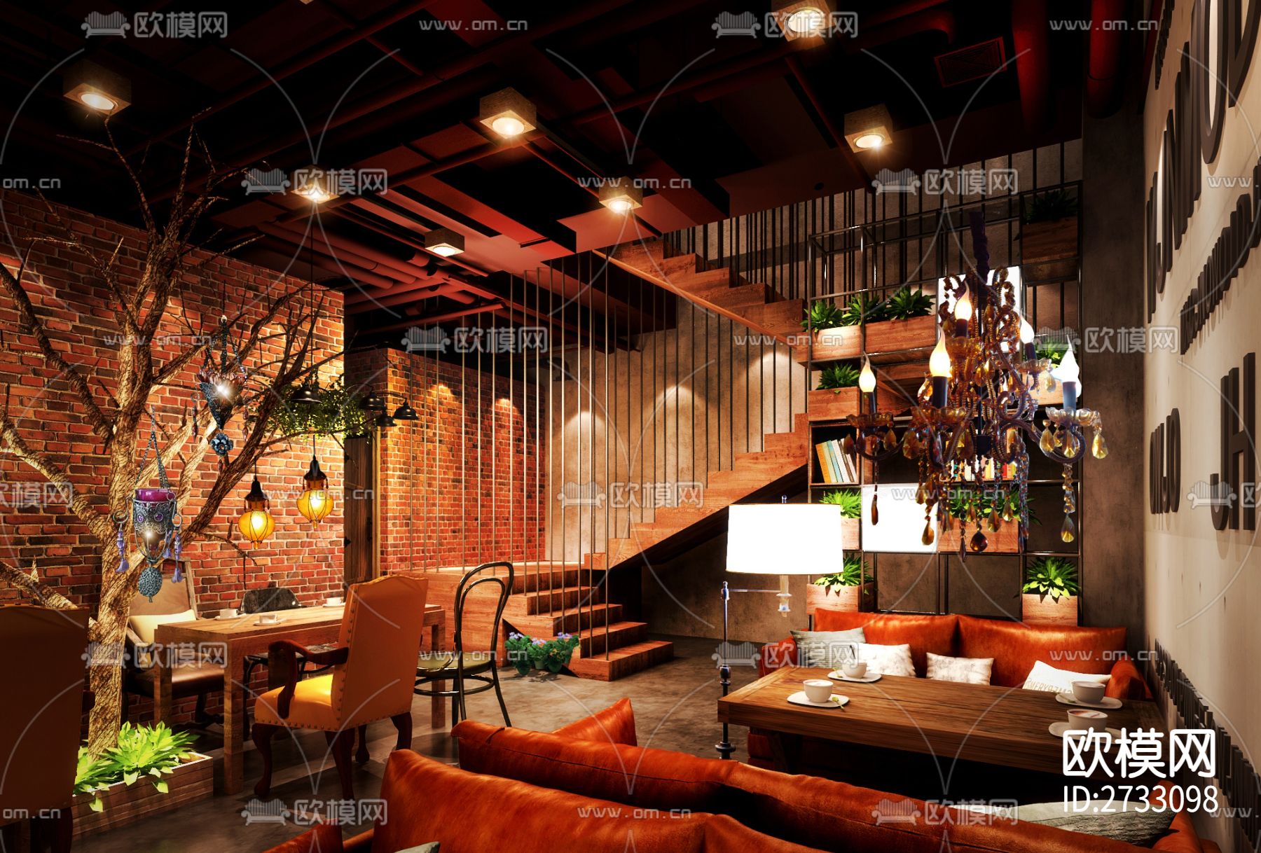 咖啡厅cad施工图下载（渲染图3）