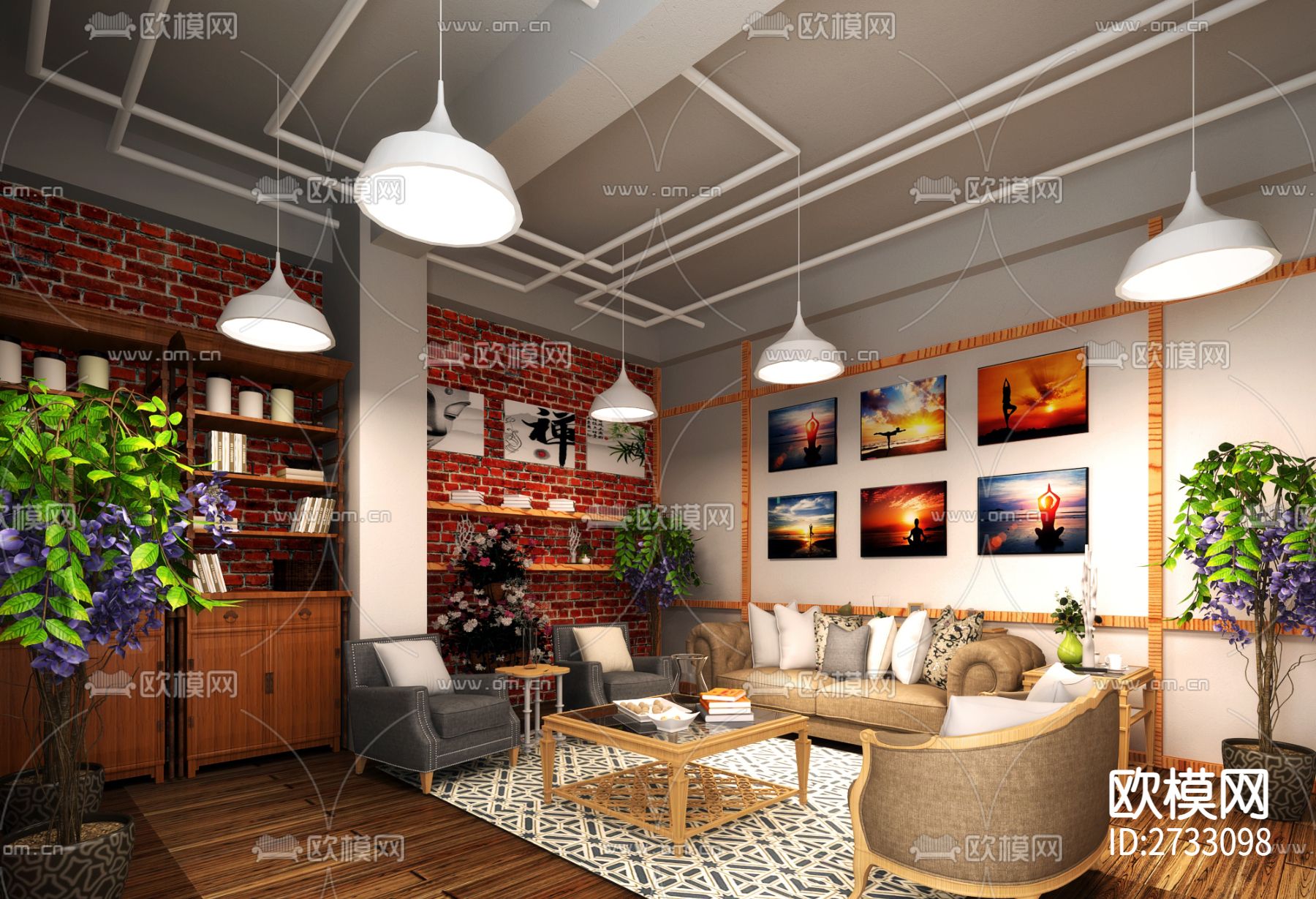 咖啡厅cad施工图下载（渲染图4）