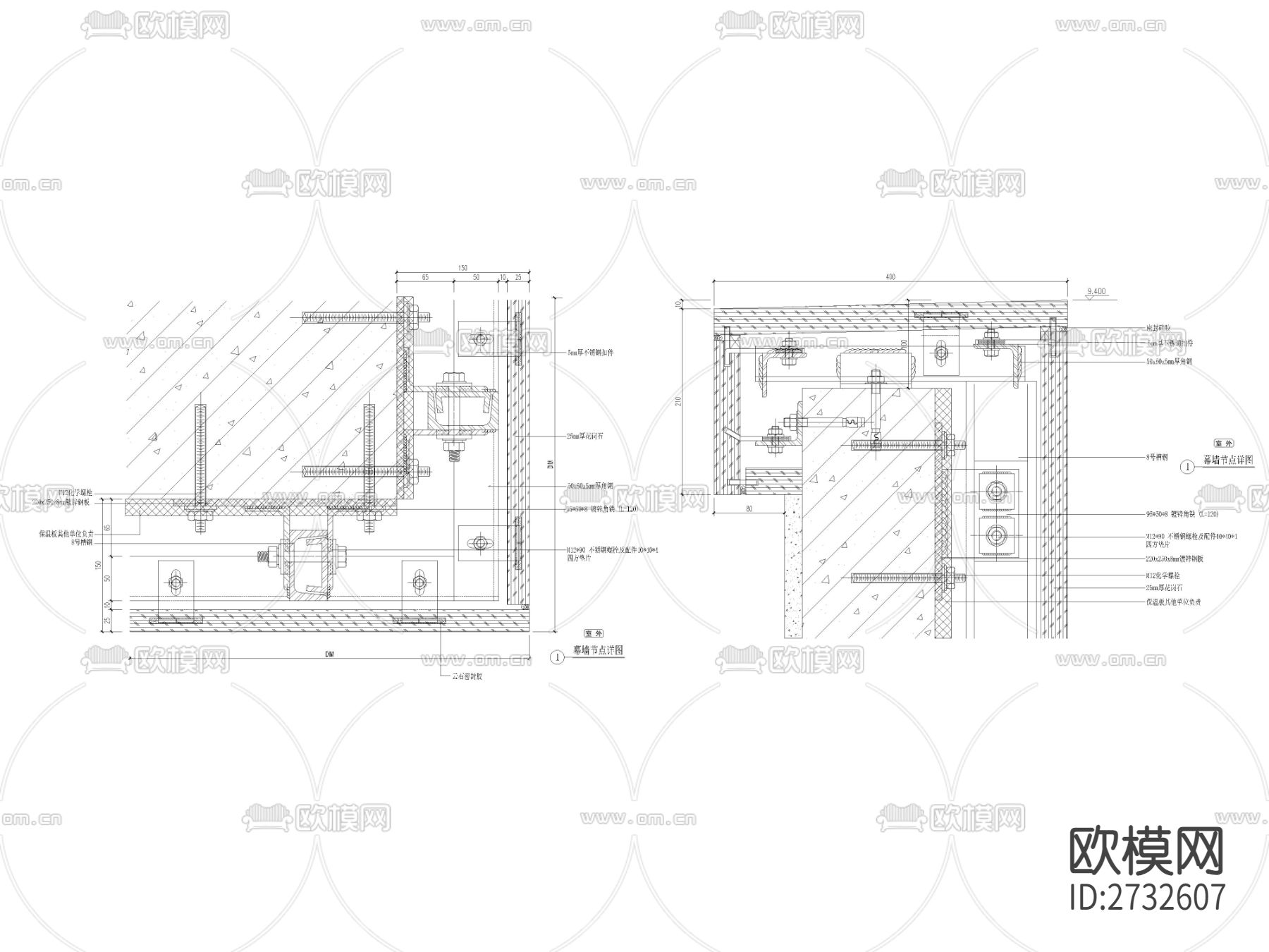 大理石砖墙干挂石材标准节点大样下载（渲染图3）