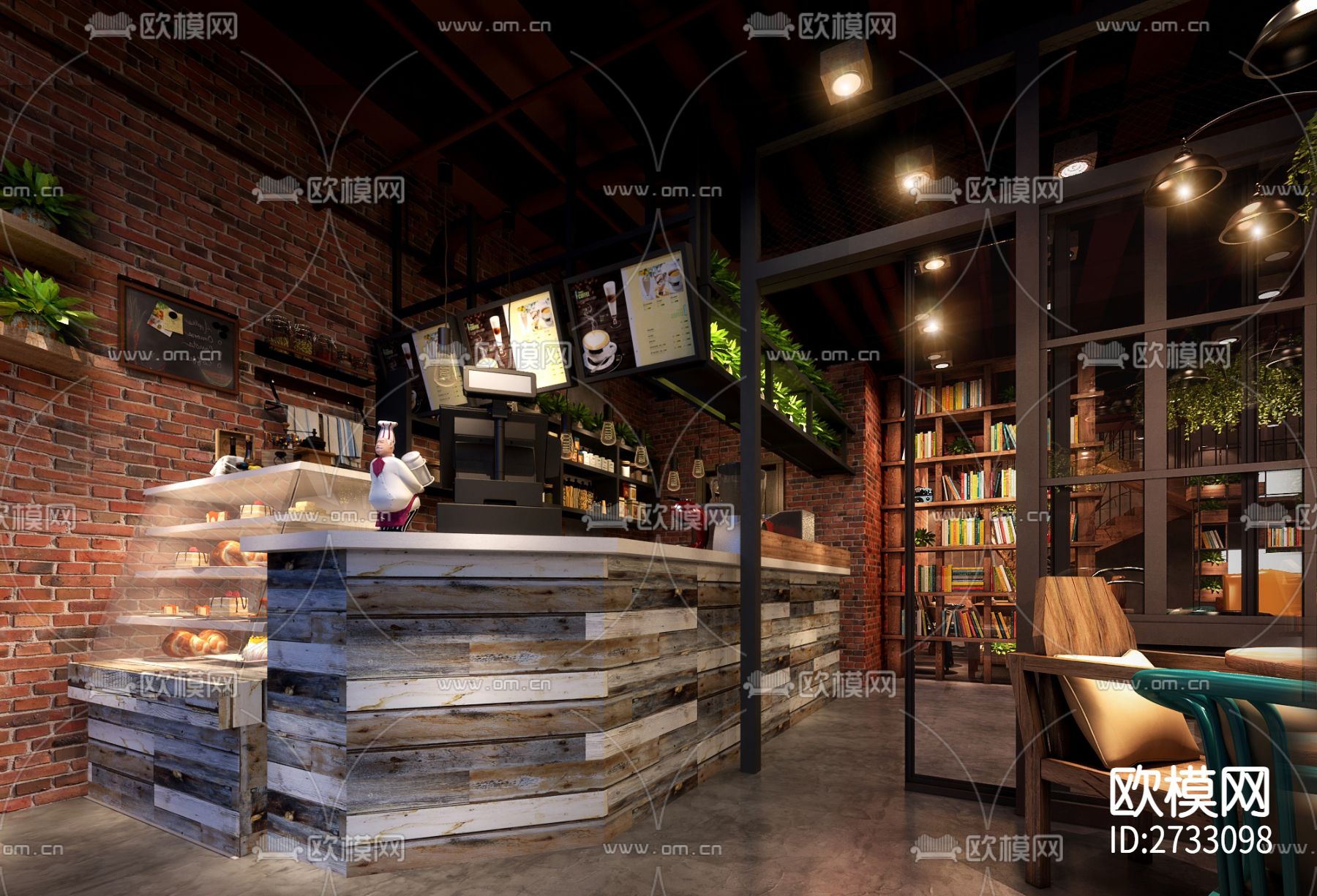 咖啡厅cad施工图下载（渲染图1）