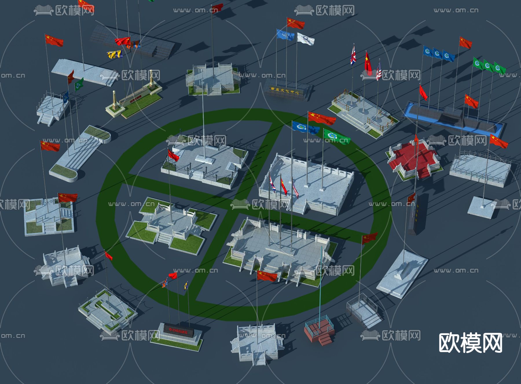 旗杆 升旗台3d模型下载