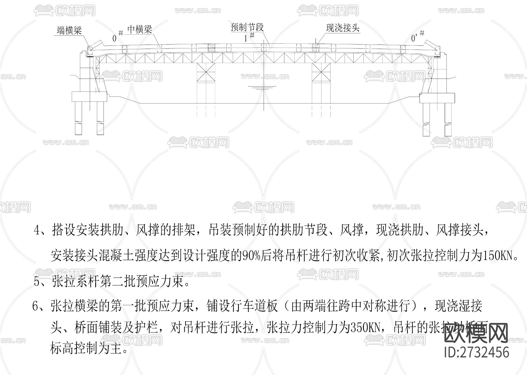 系杆拱施工顺序节点大样下载（渲染图2）