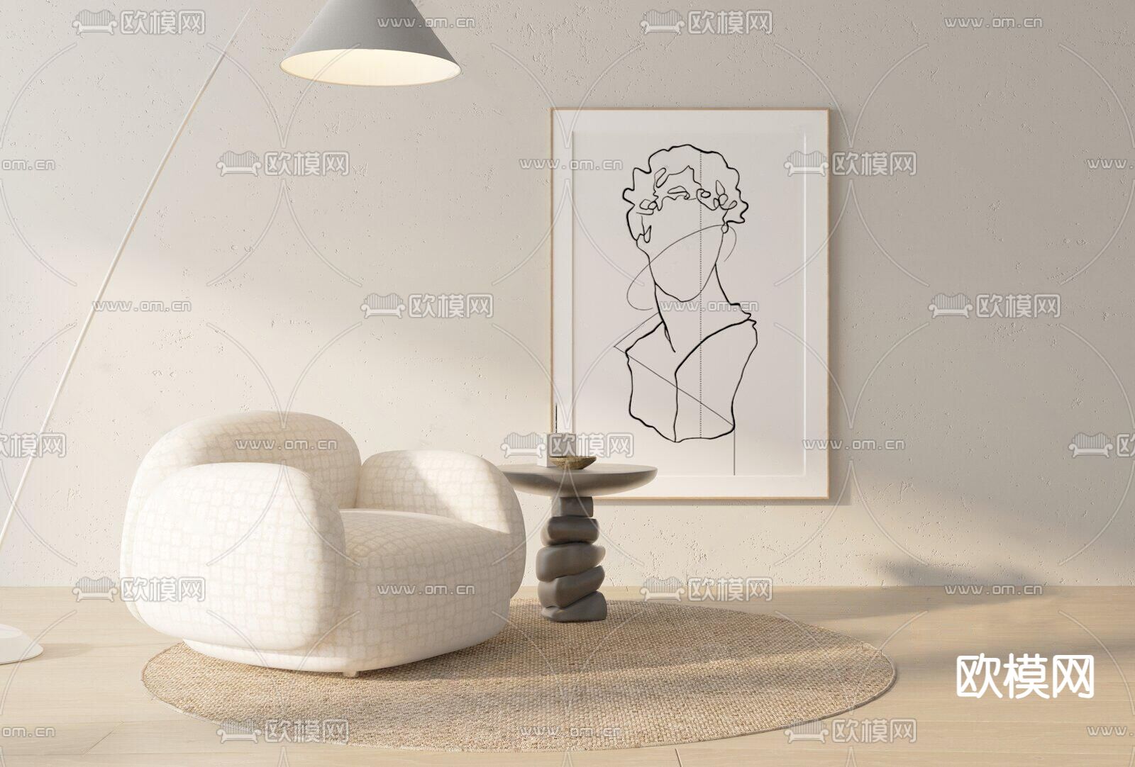 奶油风单人沙发3d模型下载