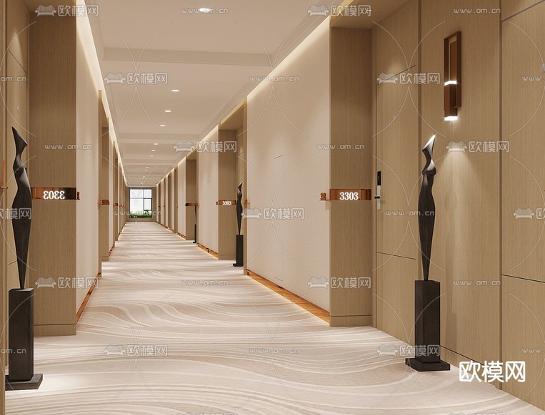 现代酒店走廊 过道3d模型下载