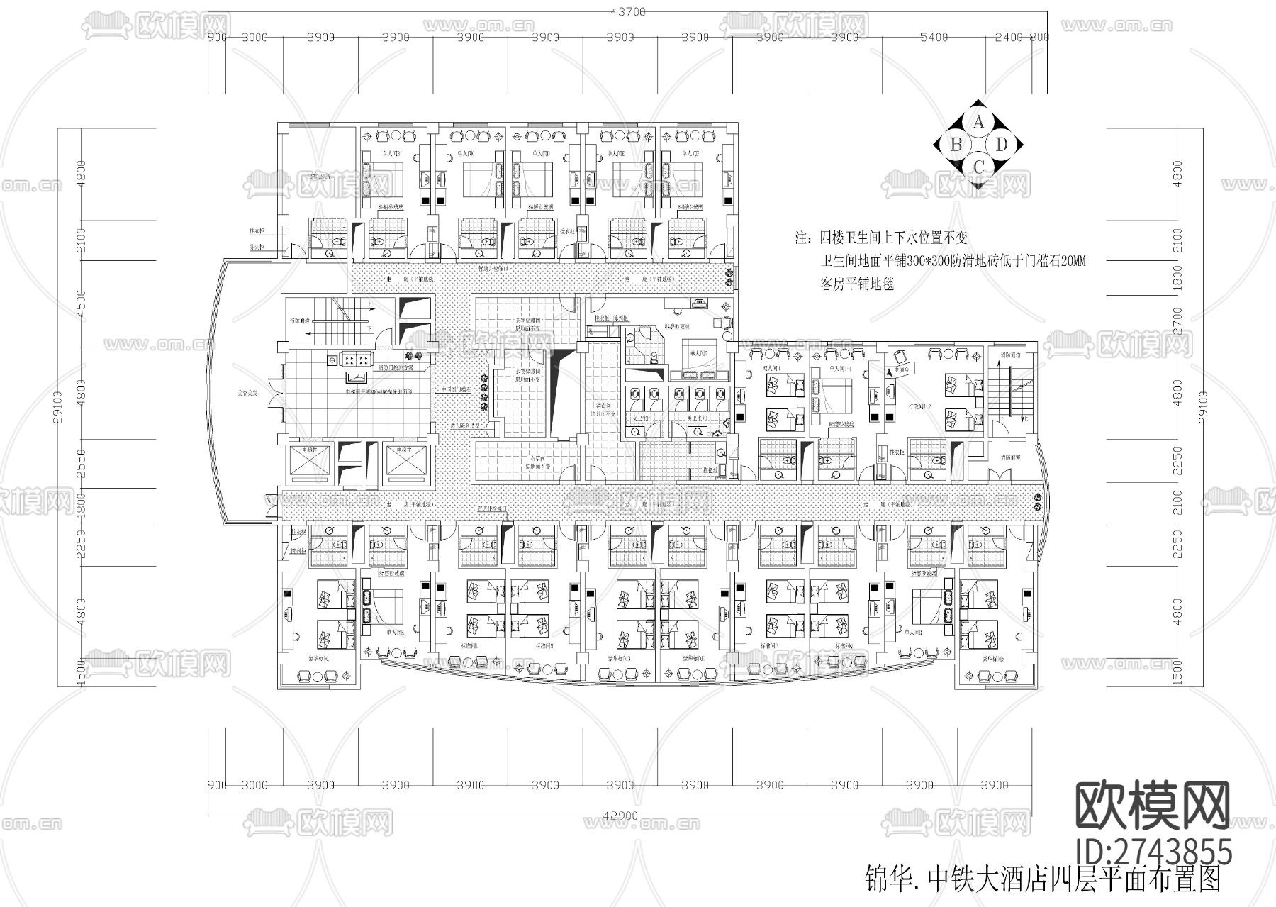 五星级酒店客房CAD施工图下载（渲染图1）