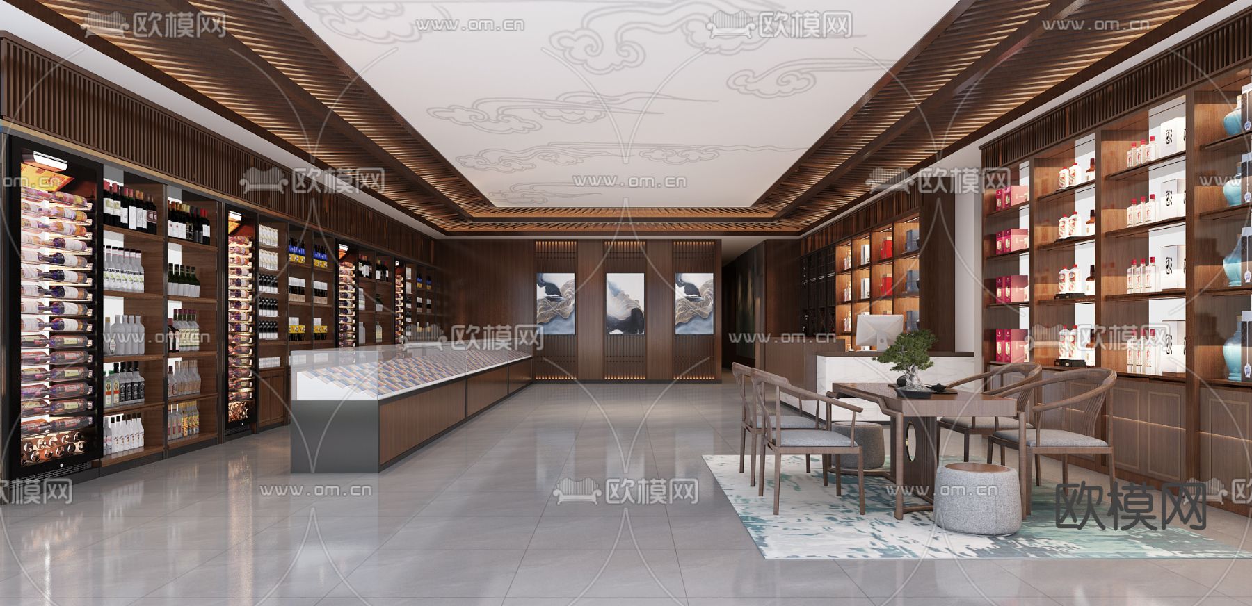 新中式烟酒店3d模型下载（渲染图2）