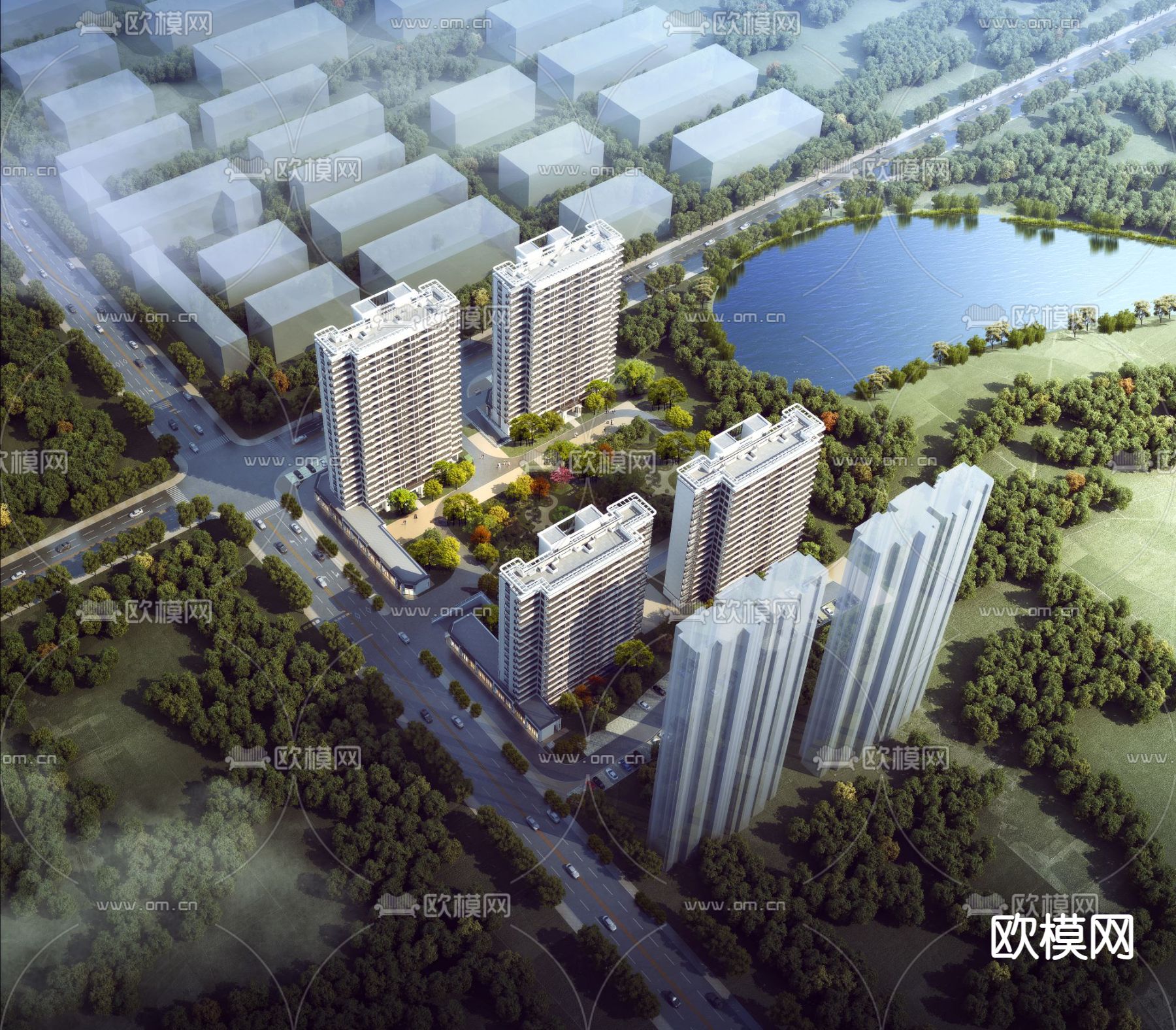 住宅楼鸟瞰3d模型下载