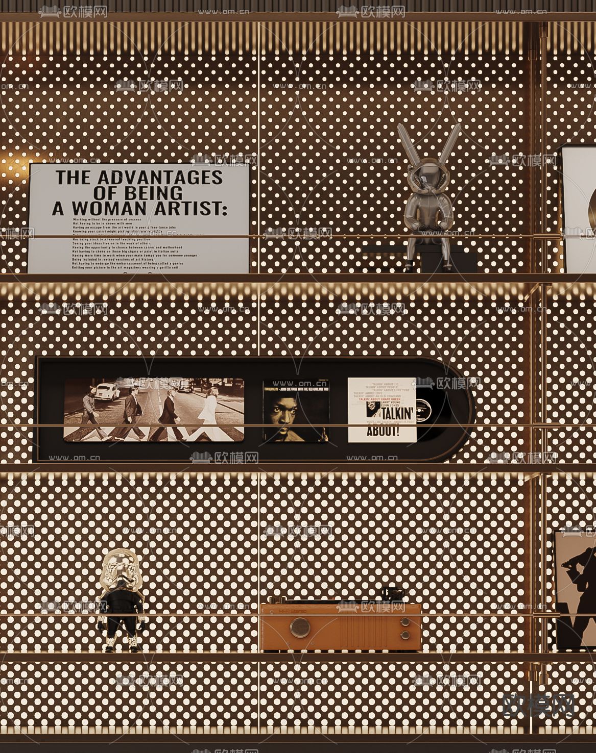 中古风饰品 摆件 雕塑 唱片机3d模型下载（渲染图2）