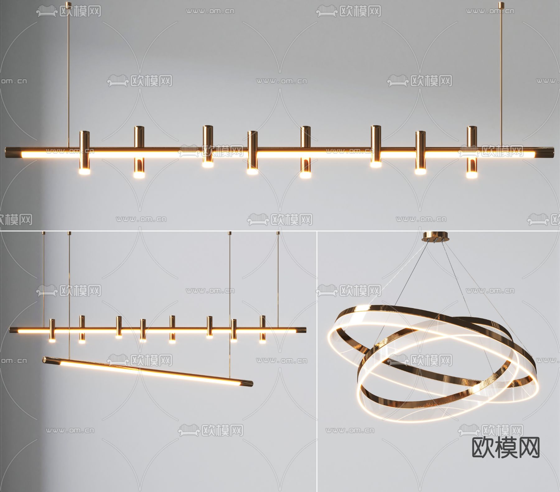 轻奢长吊灯 圆环吊灯3d模型下载（渲染图1）